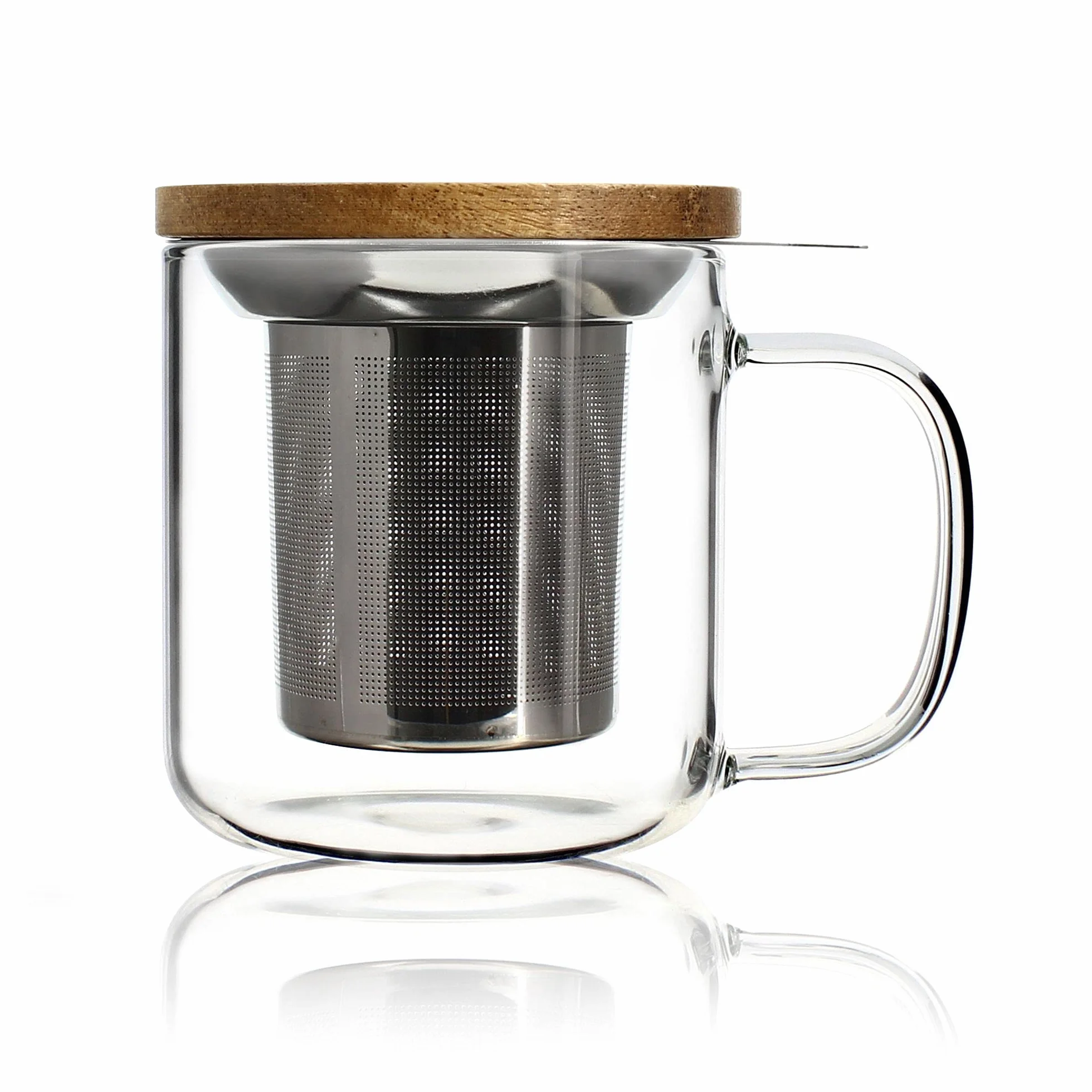 OGO LIVING - Szklany Kubek Do Herbaty Ziołowej 300ml - 7912103 - Idealny Do Naparów i Rooibos - Z Pokrywką z Drewna Akacjowego