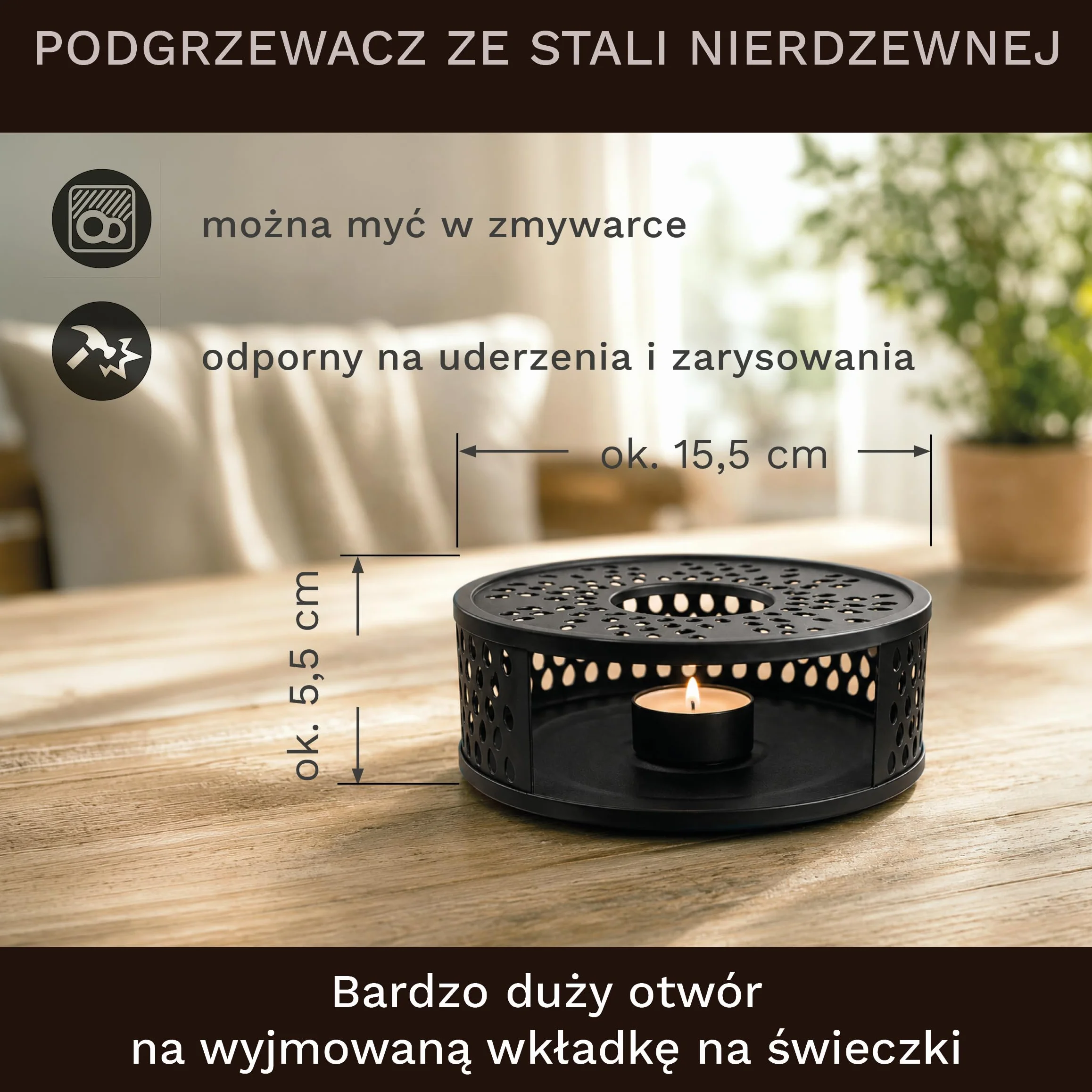 Creano Dzbanek do herbaty ze szkła 1,2l + czarny podgrzewacz ze stali nierdzewnej - szklany dzbanek do herbaty z sitkiem i pokrywką z klasycznego szkła - idealny do parzenia herbaty sypanej - 100% bez