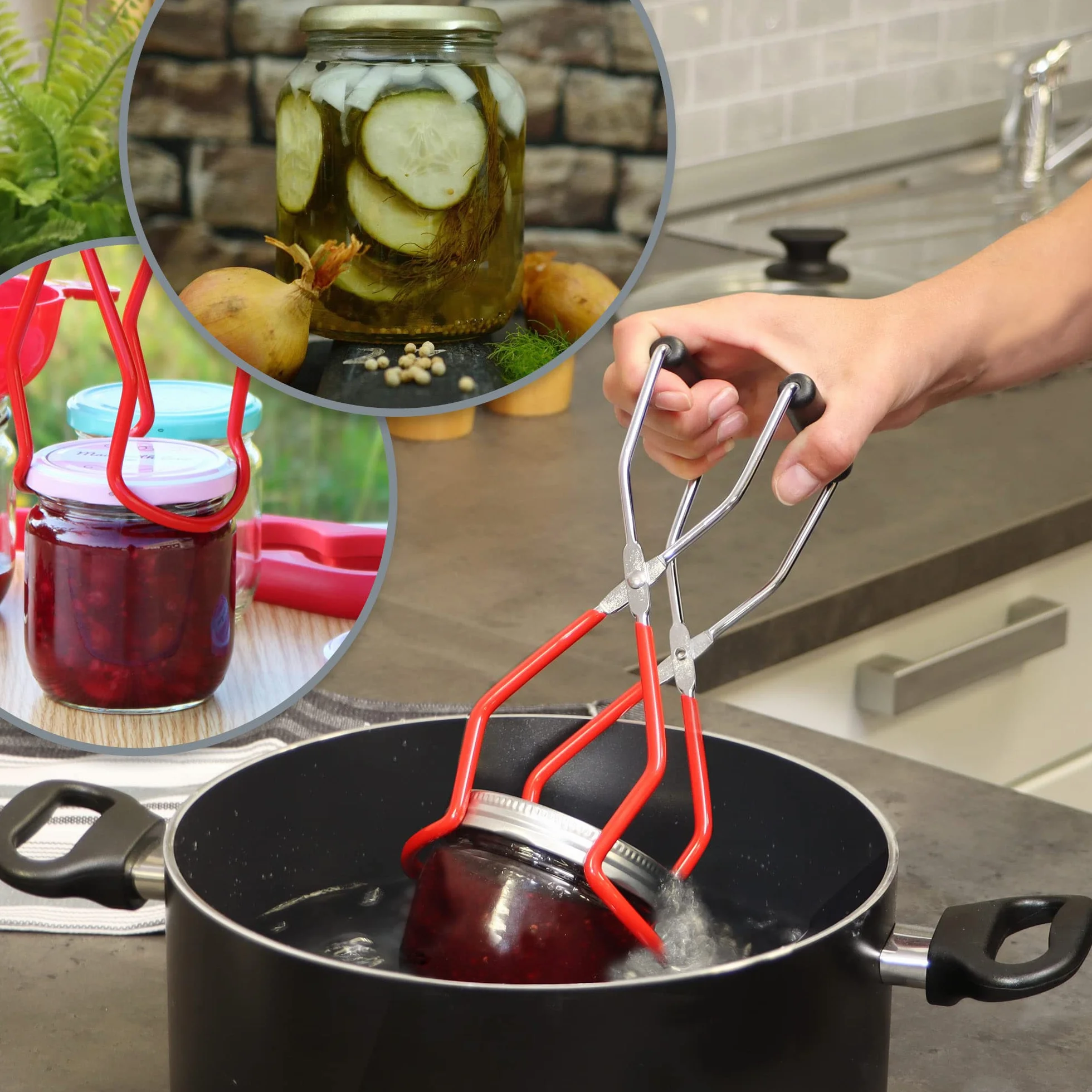 COM-FOUR® Podnosnik do szkla do wekowania na goraco i do wekowania - do sloików dowolnej wielkosci - idealna pomoc podczas wekowania - chromowany (Podnosnik do szkla 23 cm - 01 sztuk)