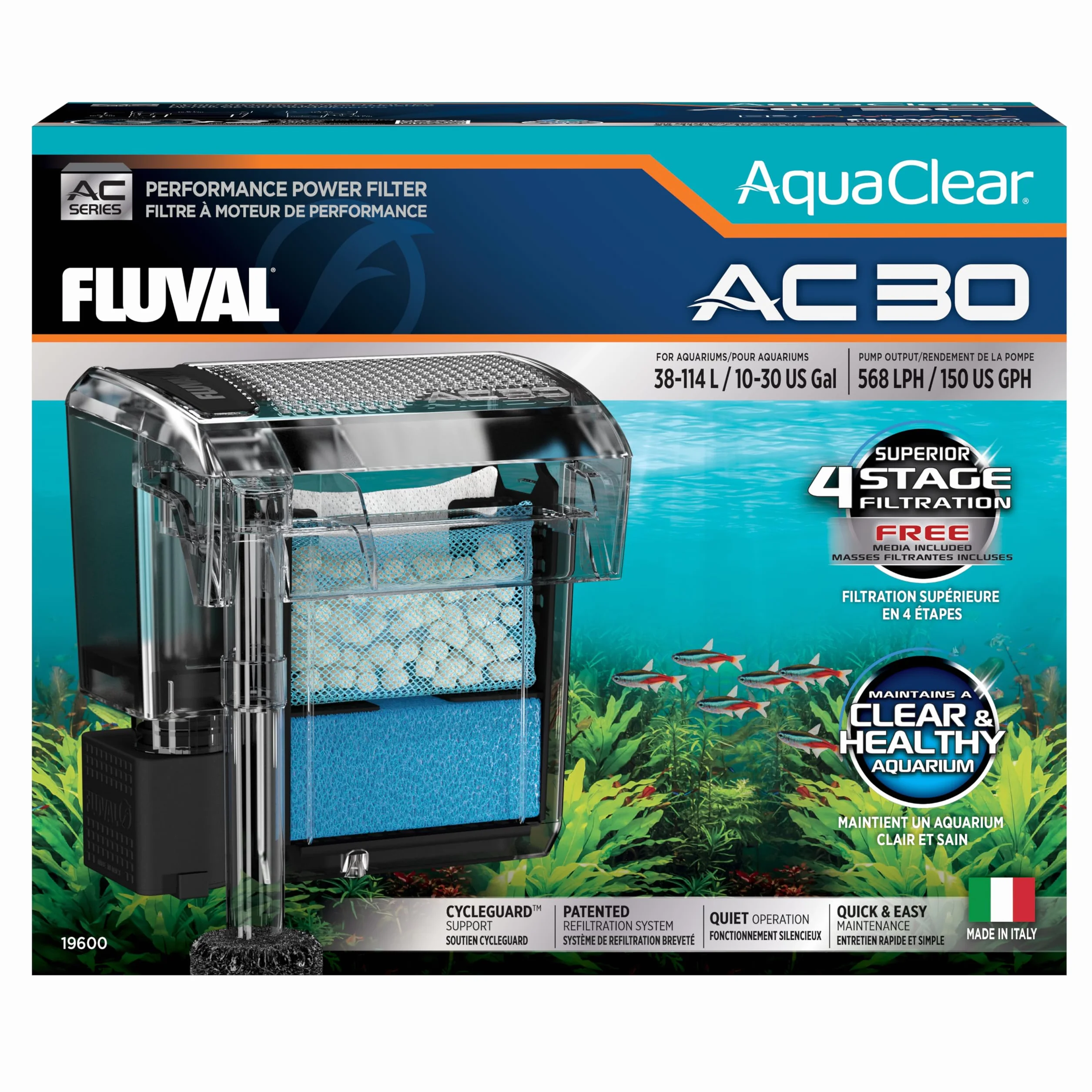 Fluval AquaClear AC30 filtr plecakowy do akwarium, 569 lph