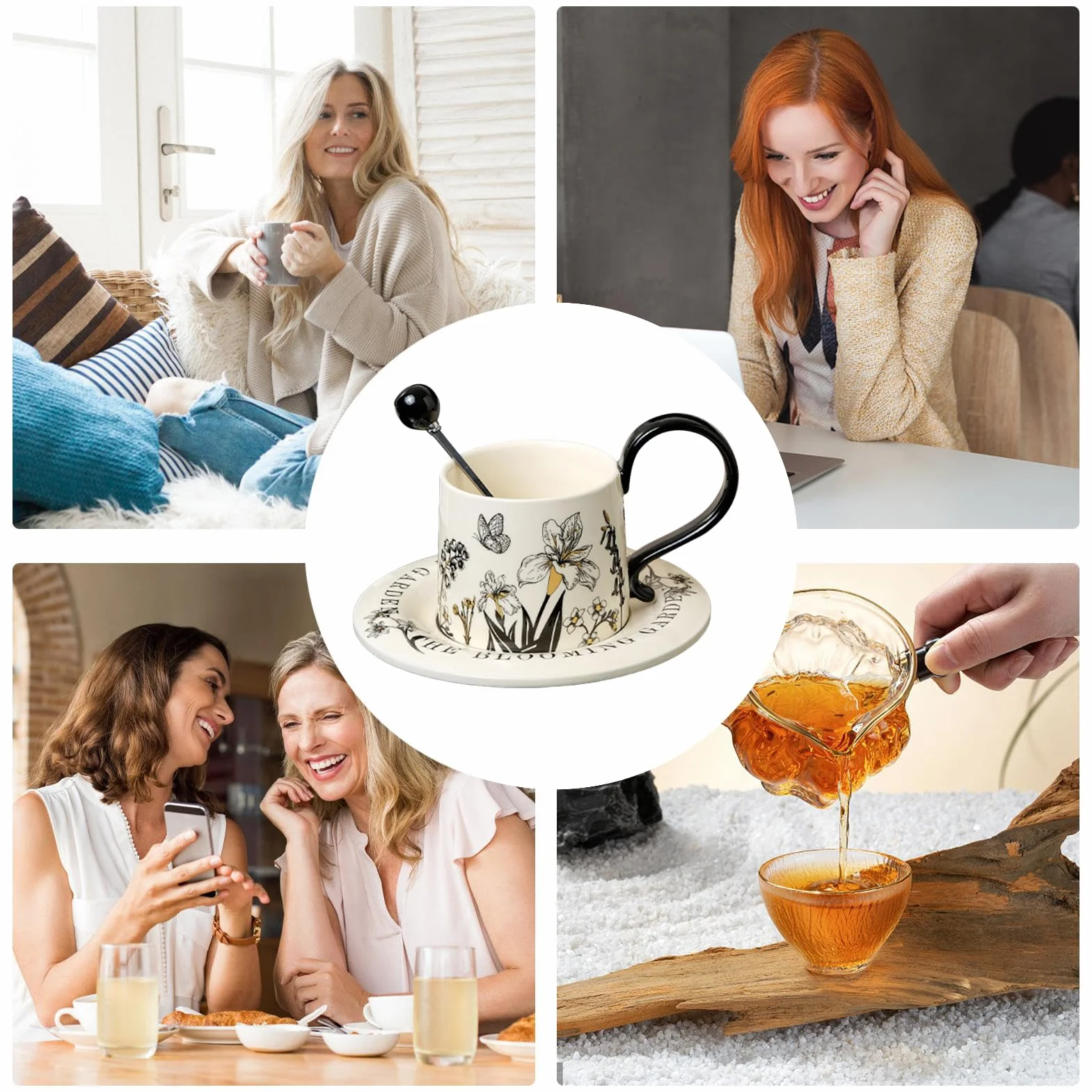 Kubek Do Kawy Zestaw Naczynia do Picia 260 ml ze Spodkami i Łyżeczkami | Ceramiczne Kubki Do Cappuccino Do Cappuccino Mleka Soku Piwa Do Kuchni Kawiarni Restauracji Domu Na Urodziny I Boże Narodze