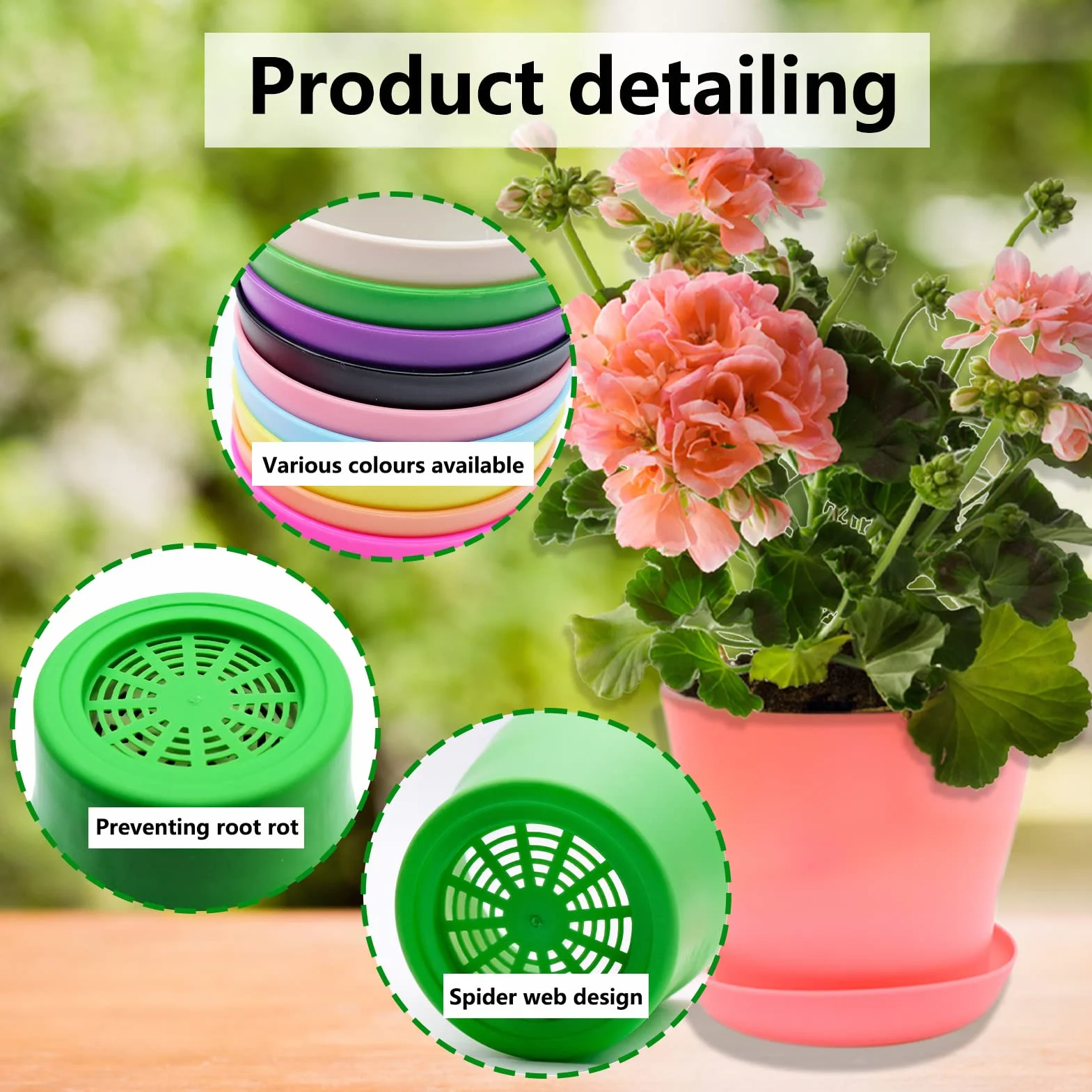 10 sztuk plastikowych doniczek do sadzonek, 10 cm, z otworem, z podstawką, 10 kolorów, plastikowe doniczki do ogrodu