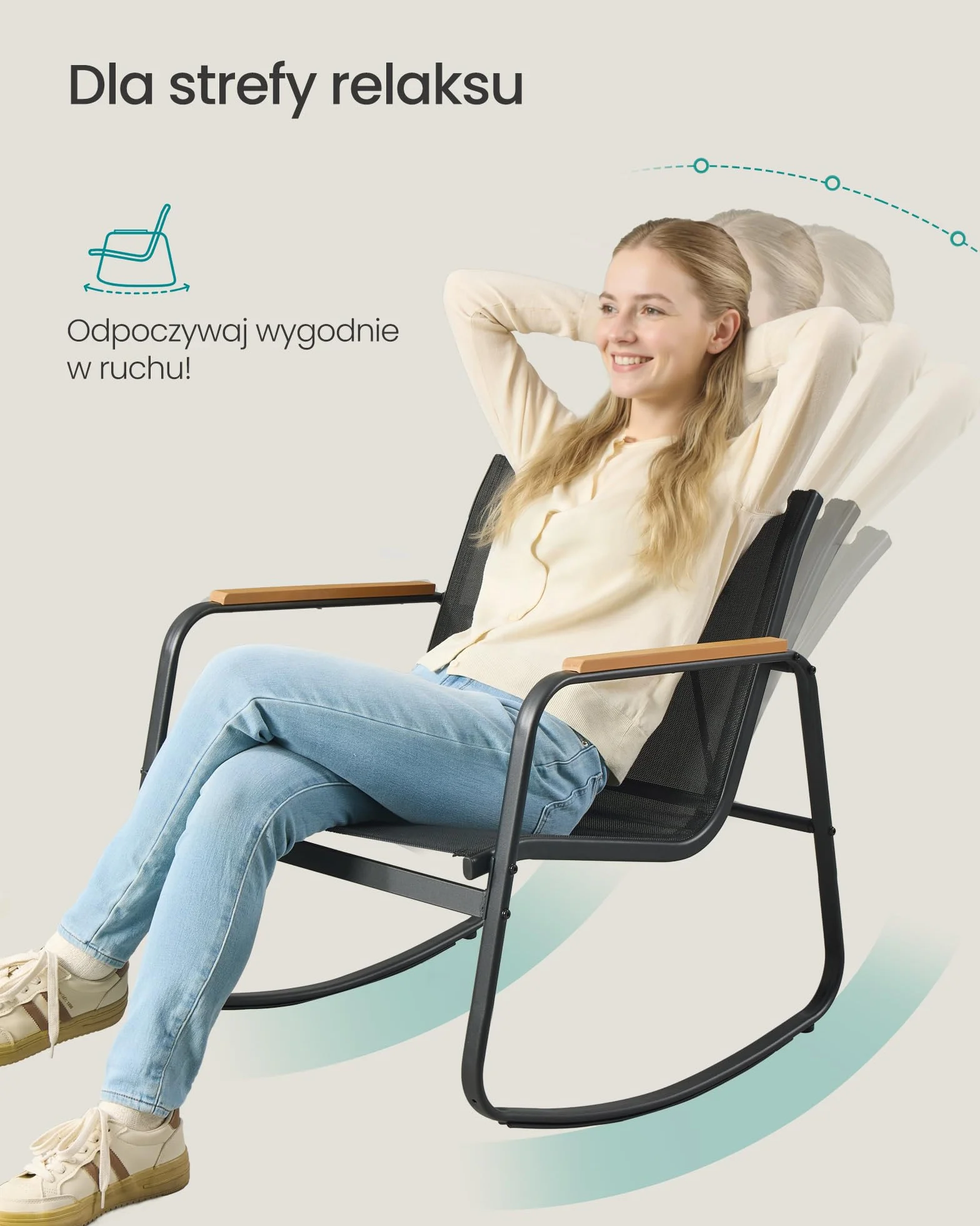 SONGMICS Zestaw mebli ogrodowych, meble balkonowe, 2 fotele bujane ze stołem, stal, meble ogrodowe, z podłokietnikami, oddychająca tkanina syntetyczna, taras, ogród, atramentowa czerń GGF0027BZ01