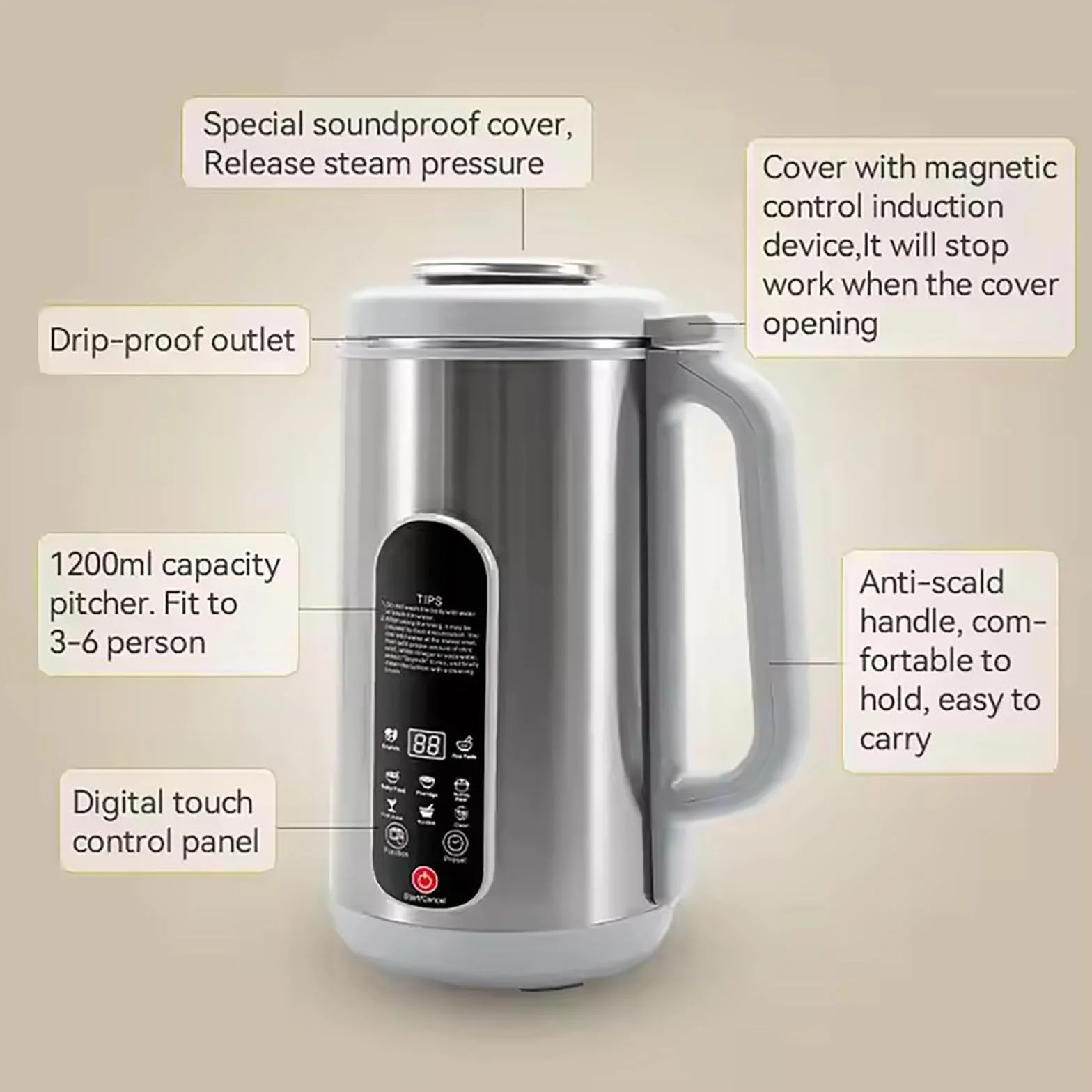 Maszyna do Mleka Orzechowego, 8 w 1 Wielofunkcyjny Blender do Mleka | 1200ml, 12 ostrzy i robi mleko w 5 minut, do domowego mleka migdałowego, sojowego i napojów roślinnych