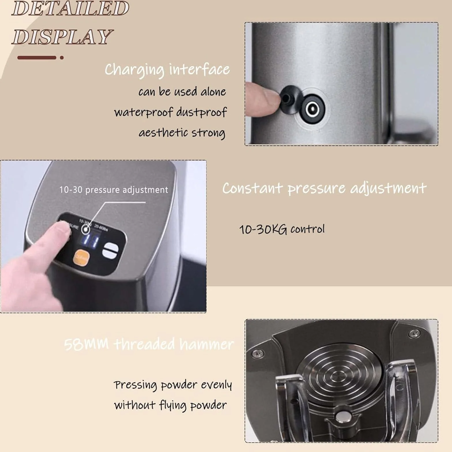 Ubijak do kawy 58 mm – automatyczna prasa do kawy ziarnistej espresso – 10–30 kg, regulowane ciśnienie – narzędzie do kawy – łatwe czyszczenie – do kawiarni i użytku domowego (czarny)