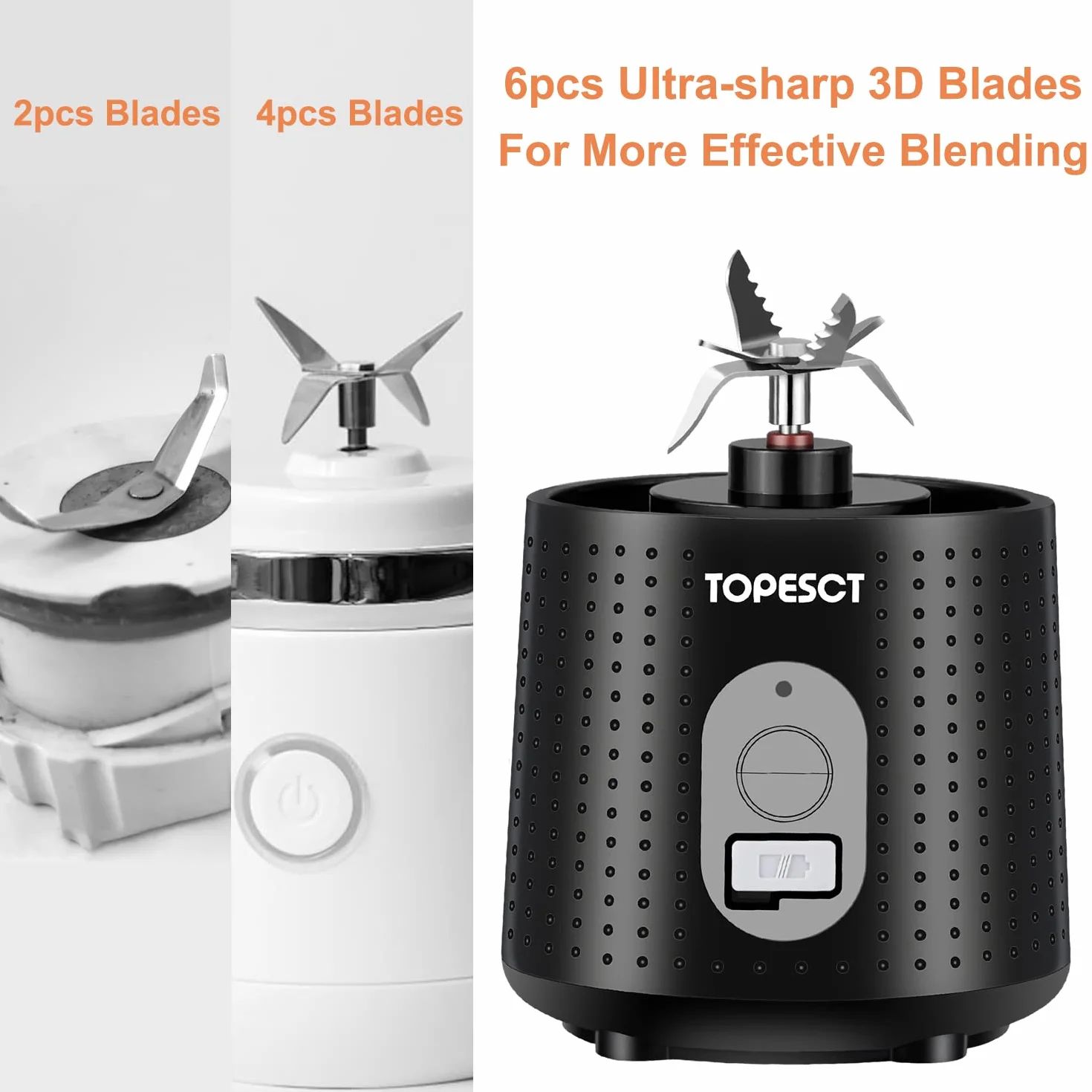 TOPESCT Przenośny blender, osobisty mikser do owoców, ładowany przez USB, mini blender do smoothie, soku owocowego, koktajli mlecznych 380 ml, sześć ostrzy 3D do świetnego mieszania (czarny)