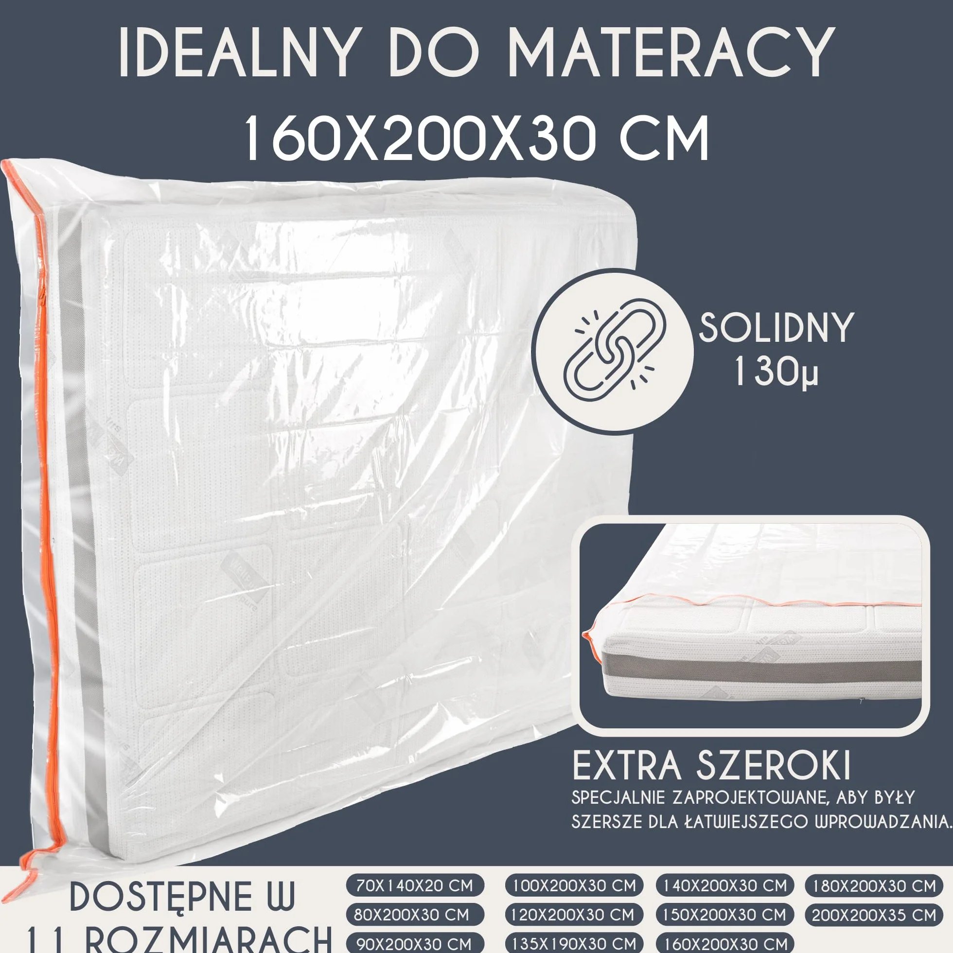 Plastikowy Pokrowiec na Materac 160x200 cm (Grubość 30 cm) - Chroń Swój Materac - Idealny do Przechowywania, Przenoszenia - z Zamkiem Błyskawicznym
