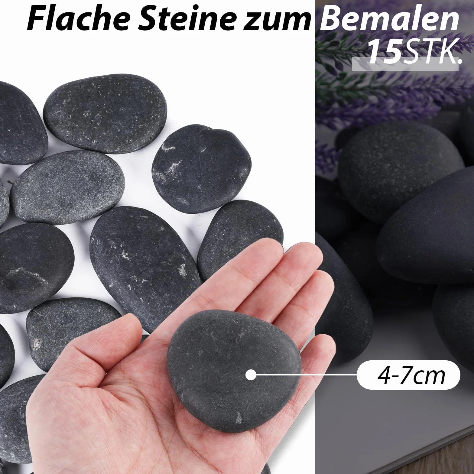 HAKACC 15 sztuk płaskich kamieni do malowania, gładkie, duże kamyki, kamienie dekoracyjne, naturalny kamień rzeczny 4-7 cm, do kolorowego malowania i dekoracji, doniczek i akwariów