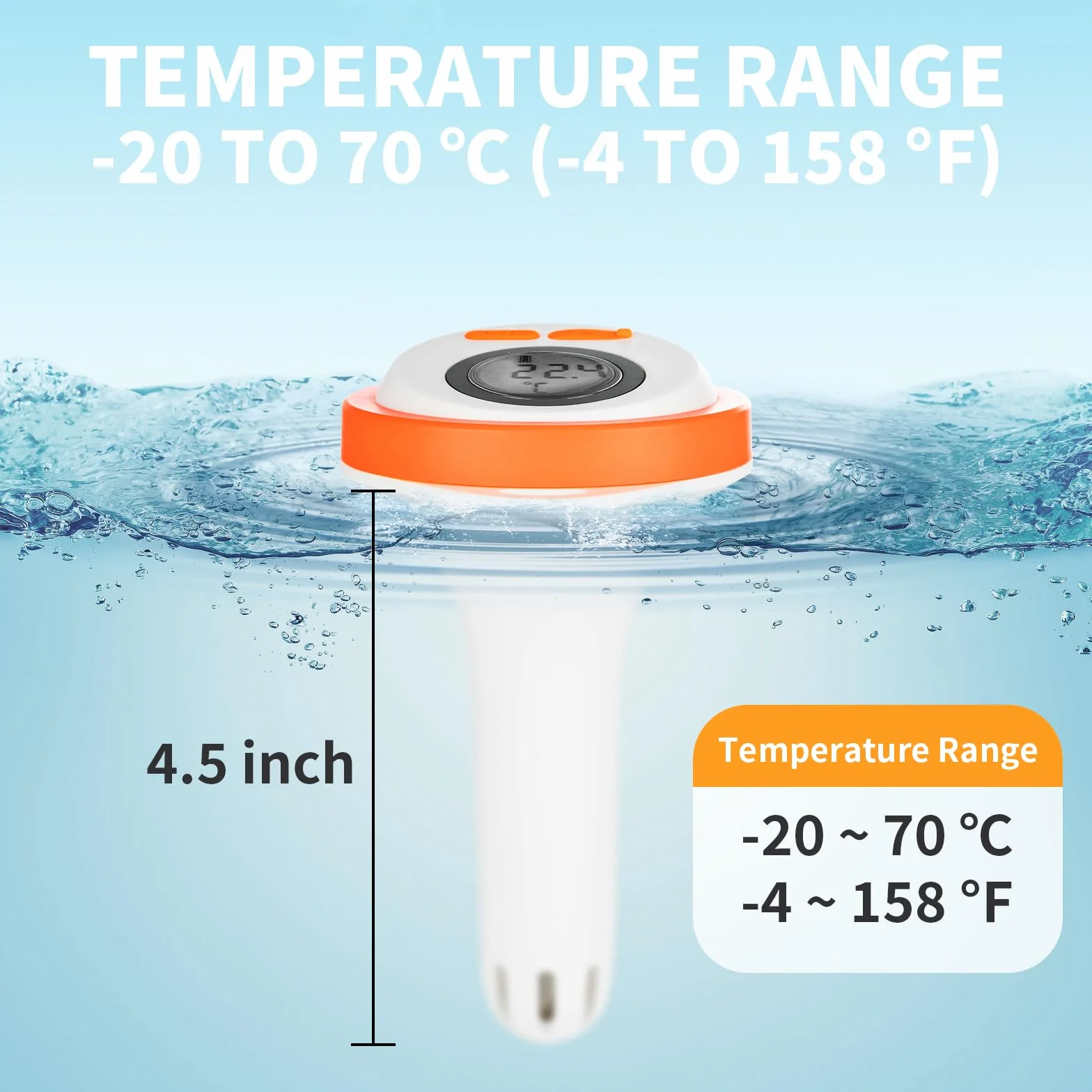 Cyfrowy termometr basenowy, pływający, łatwy do odczytania, zasilany energią słoneczną, pływający termometr z wyświetlaczem LCD, IPX8 termometr basenowy do basenów, jacuzzi, spa, z linką o długości 2