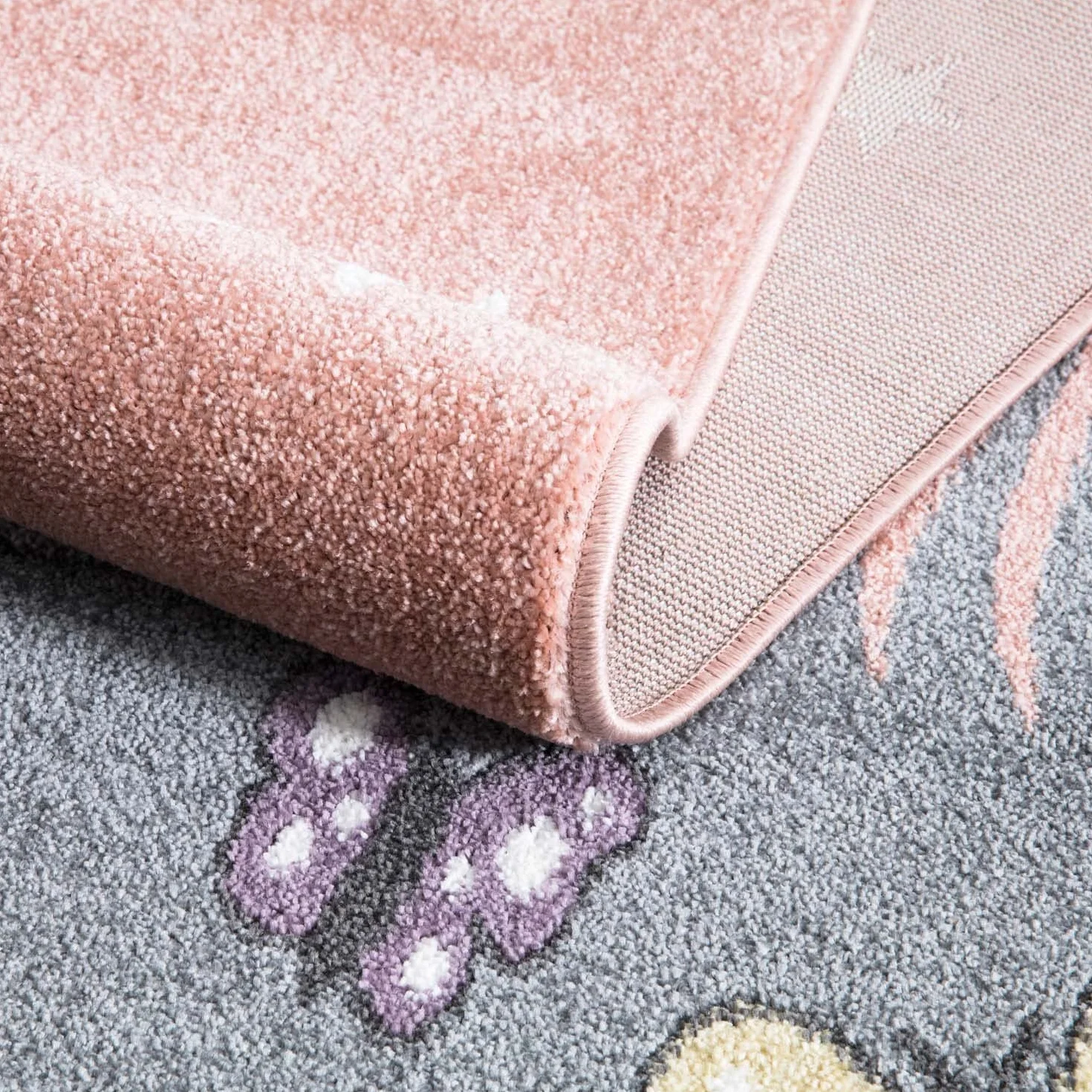 carpet city Dywan do pokoju dziecięcego, motyw: miś – różowy, szary, 120 x 160 cm – dywan dziecięcy z krótkim włosiem z gwiazdami, motylami – miękkie runo