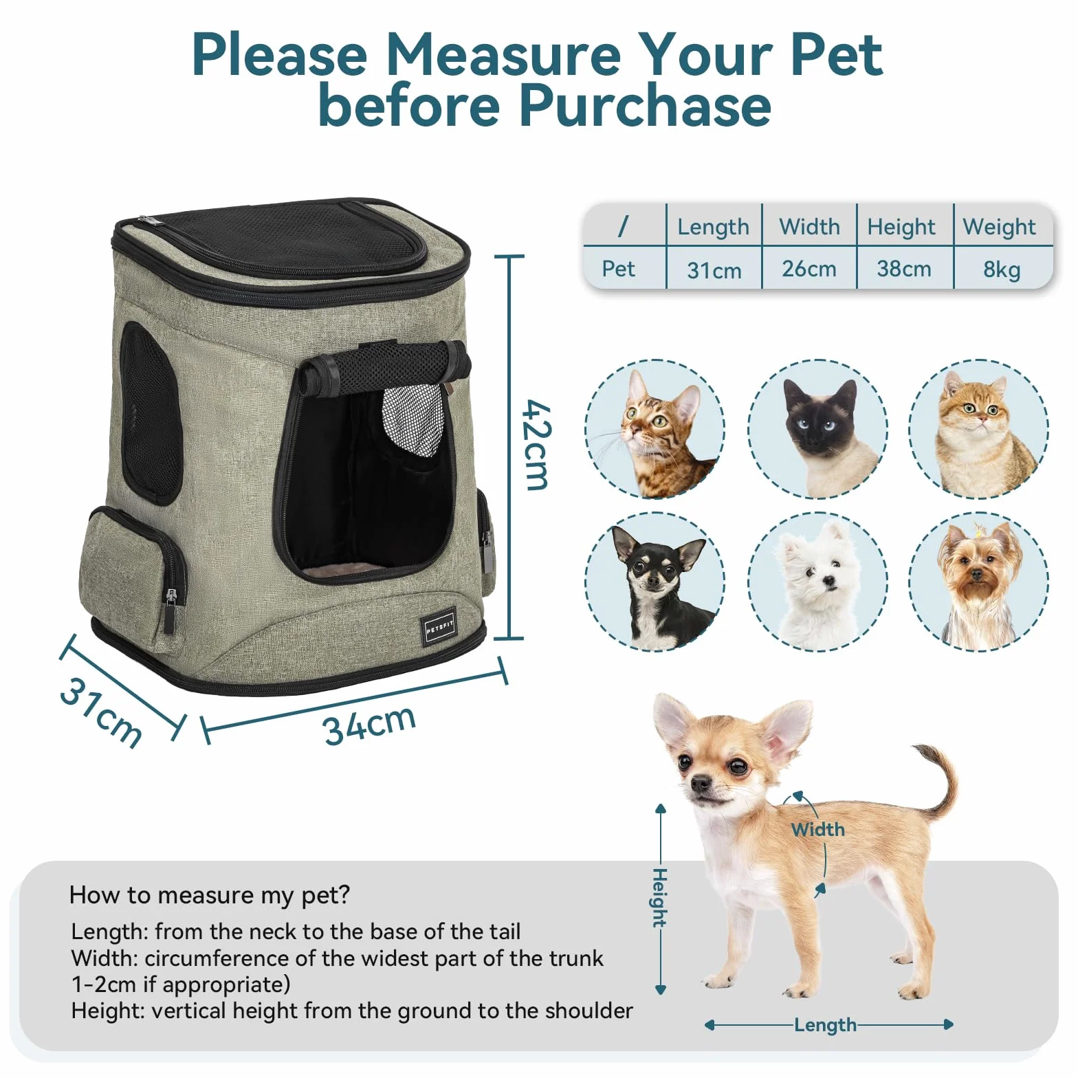 Petsfit plecak dla psów i kotów, składany plecak dla psa z wewnętrznym pasem bezpieczeństwa, przenośny, torba do noszenia