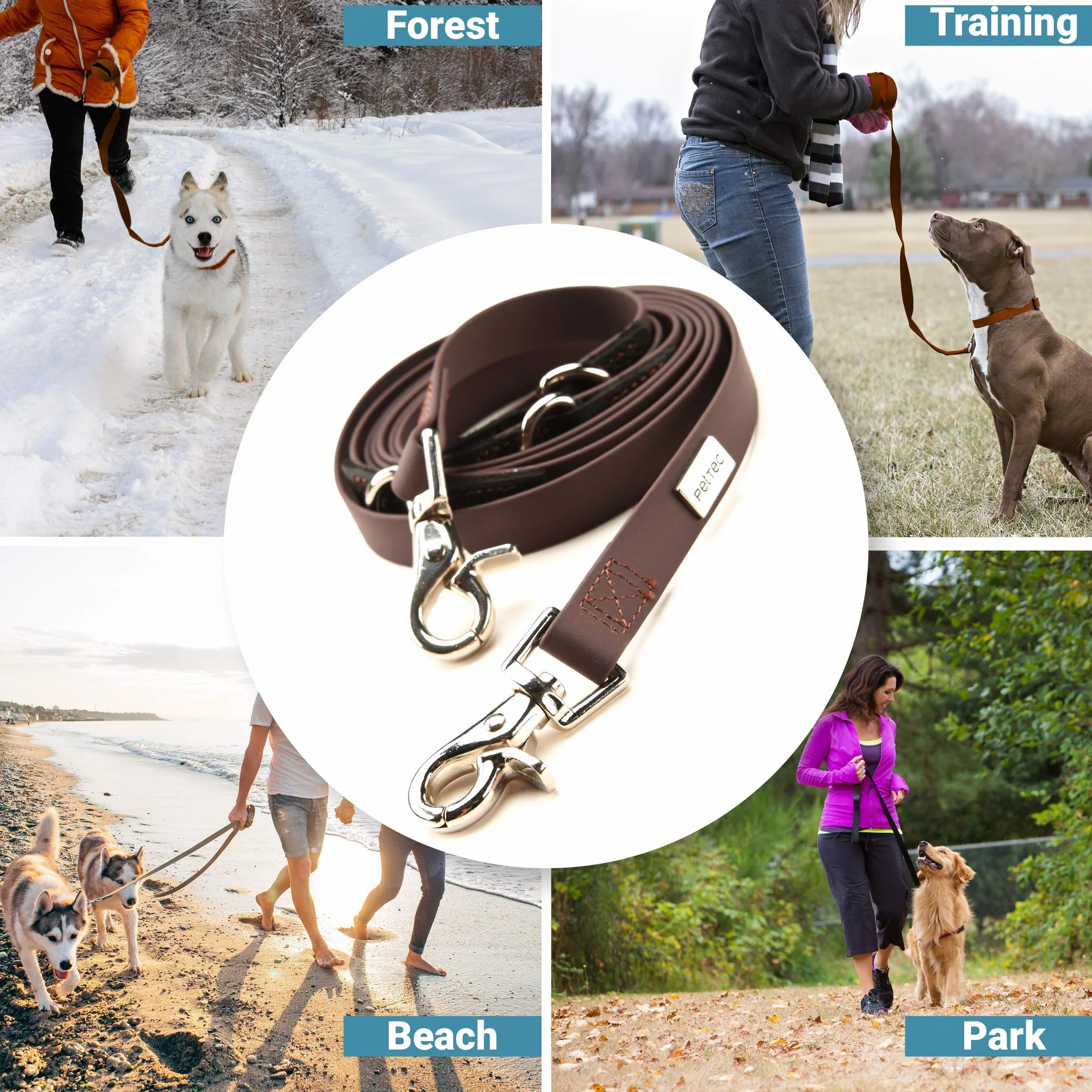 PetTec smycz dla psa 2 m i 10 m, dla psów o wadze do 60 kg, lekka smycz treningowa, smycz do ćwiczeń, smycz trekkingowa, regulowana, z materiału TRIOFLEX (podobnie jak Biothane), wodoodporna