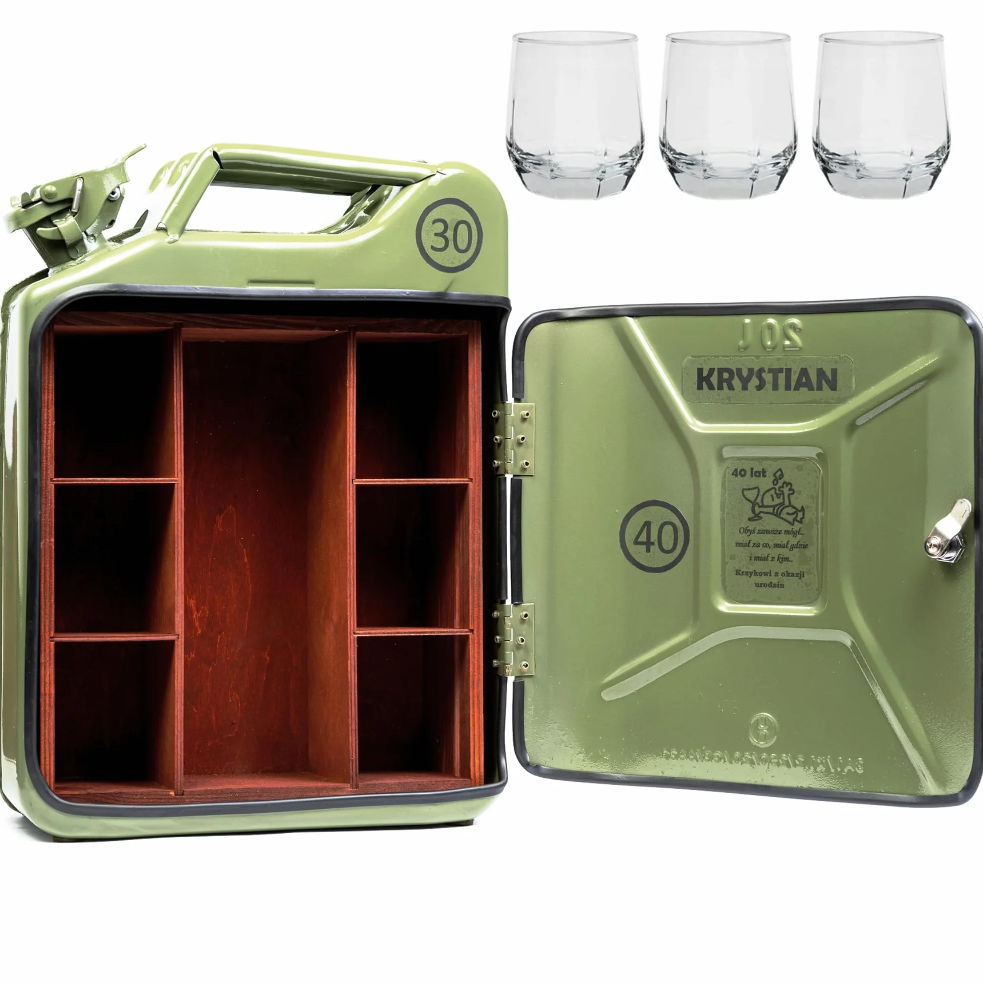 MiniBar Kanister Barek schowek na whisky szafka na butelkę pojemnik dla faceta szwagra chłopaka wujka taty dziadka na urodziny wieczór kawalerski + 3 szklanki (MiniBar Kanister + 3 szklanki)