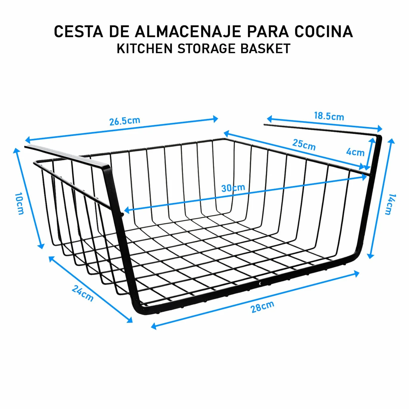 Pack 2 Kosze do przechowywania pod półką Metalowy kosz na szafki kuchenne 30x24x14cm Kosz Wiszący Przechowywanie pod półką