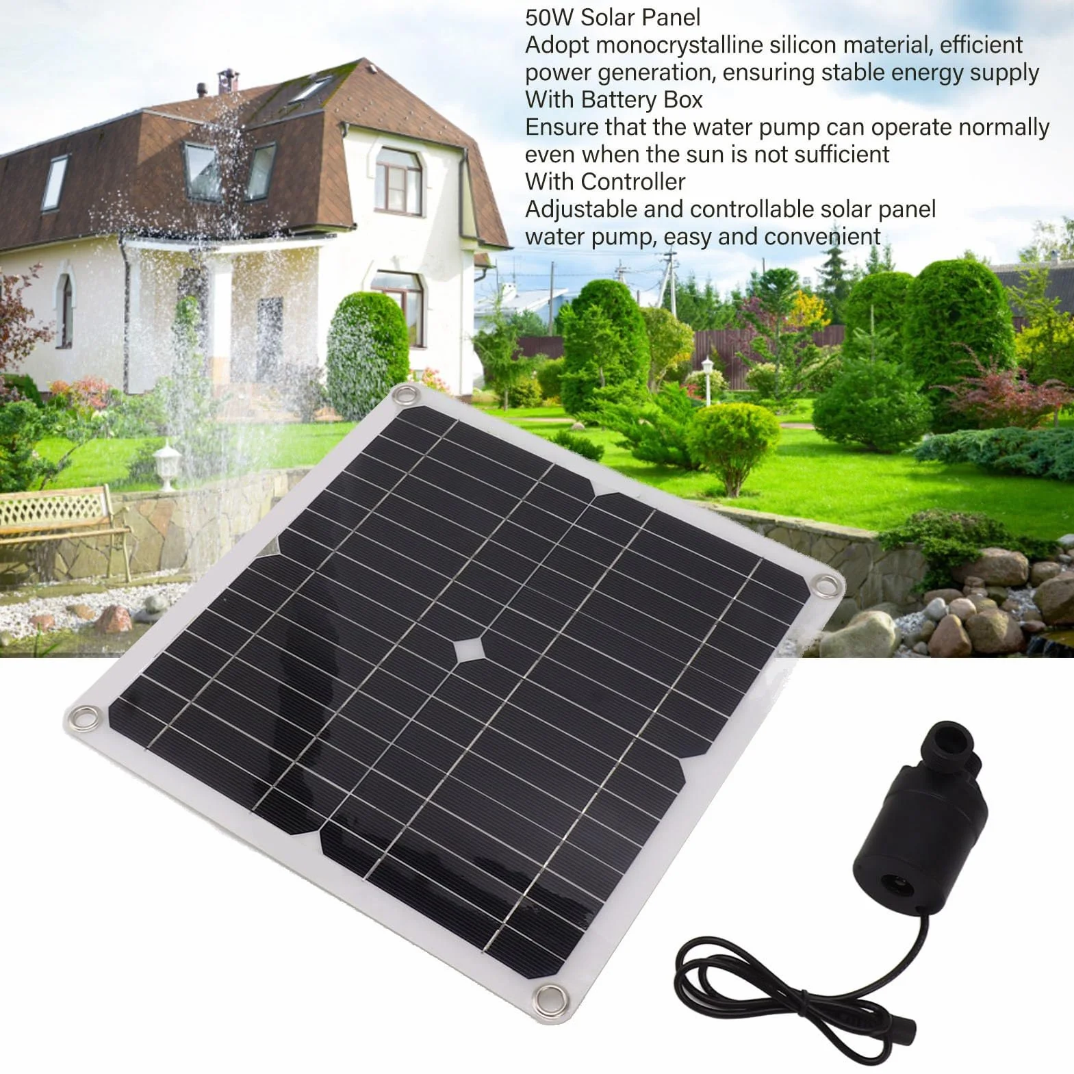 Zestaw Solarnej Pompy Wodnej, DC12V 22W Zestaw Solarnej Pompy Wodnej Do Fontanny Ze Skrzynką Akumulatorową I Regulatorem Rozrządu, Pompa Głębinowa Zasilana Panelem Słonecznym Do Małego Stawu Ogrodoweg