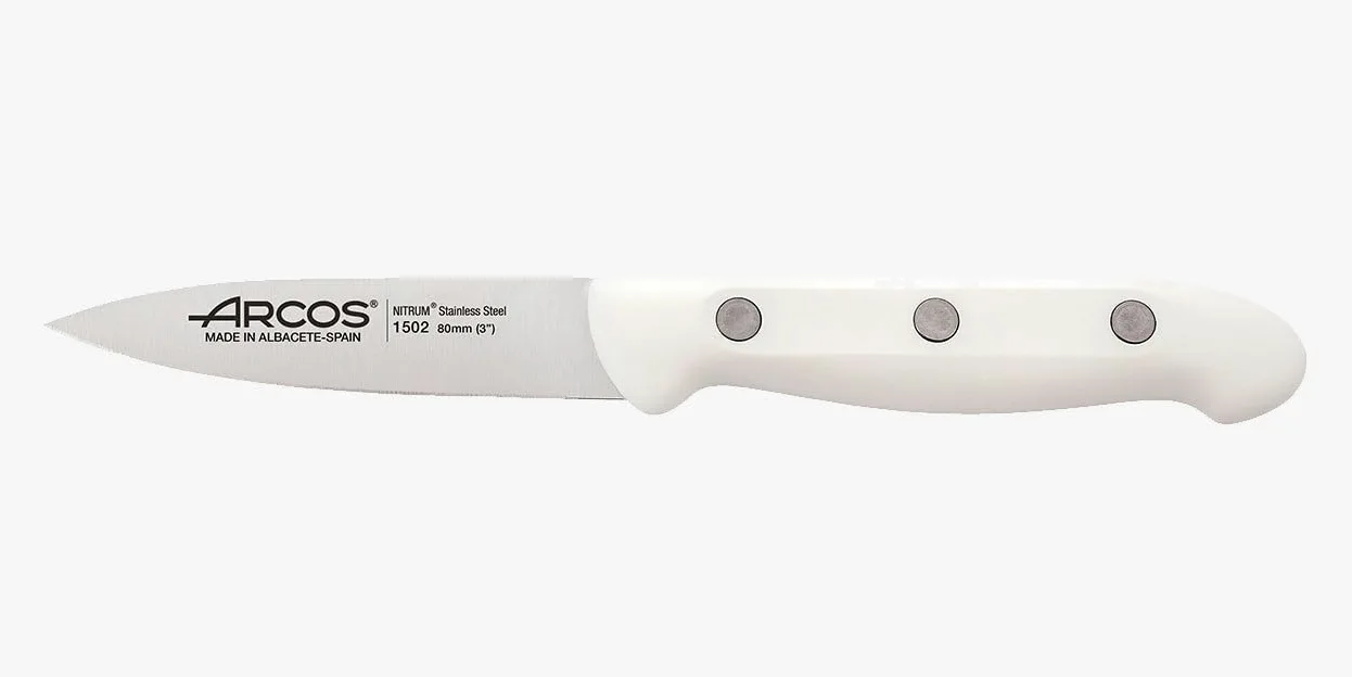 Arcos Nóż do obierania ze stali nierdzewnej nitrowej 80 mm – ergonomiczny uchwyt z polipropylenu, idealny do obierania owoców i warzyw – biały, seria Artika