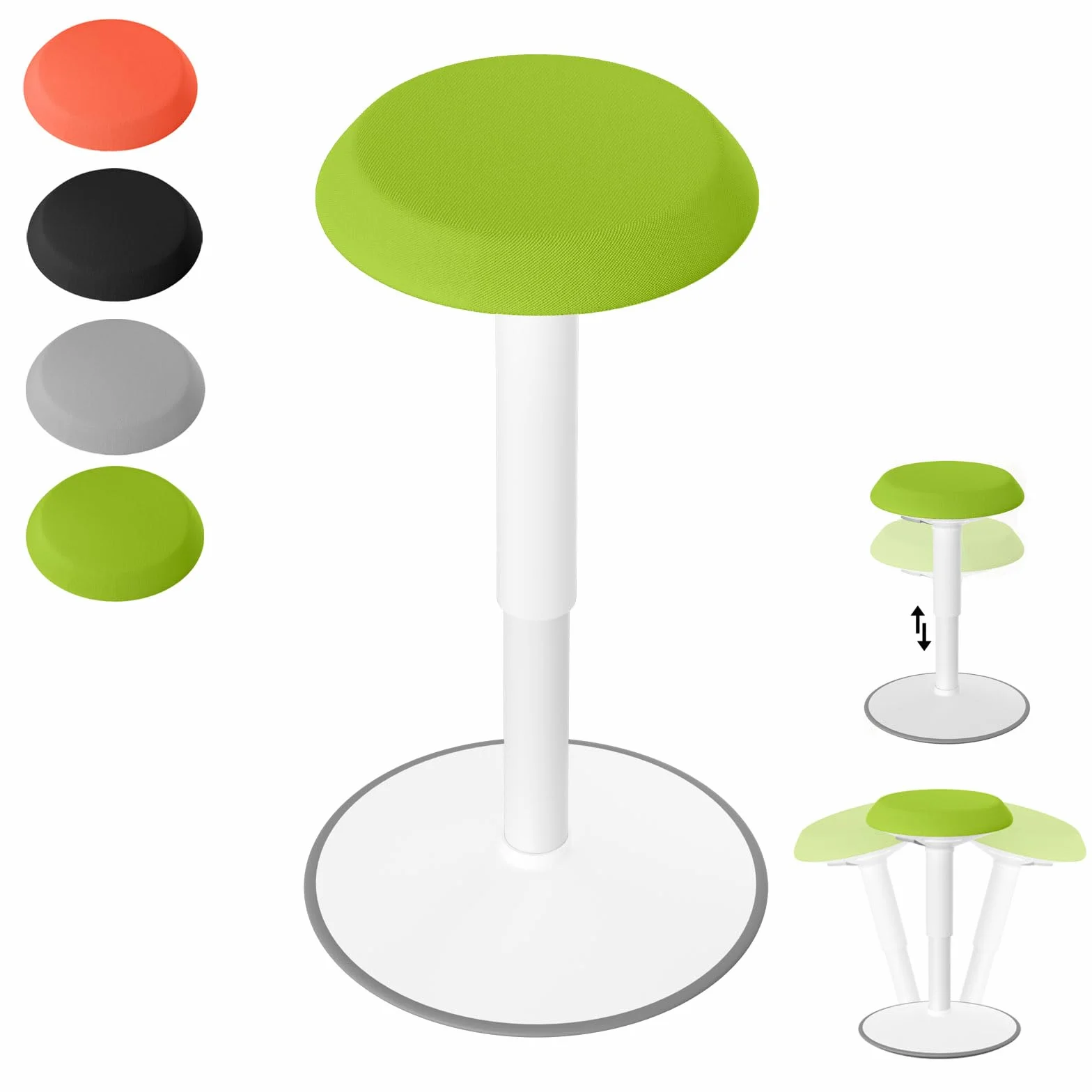 Froadp Stołek biurowy, ergonomiczny taboret, stojący z regulacją wysokości 43-61 cm, antypoślizgowy, do salonu, baru, biura, zielony, okrągły