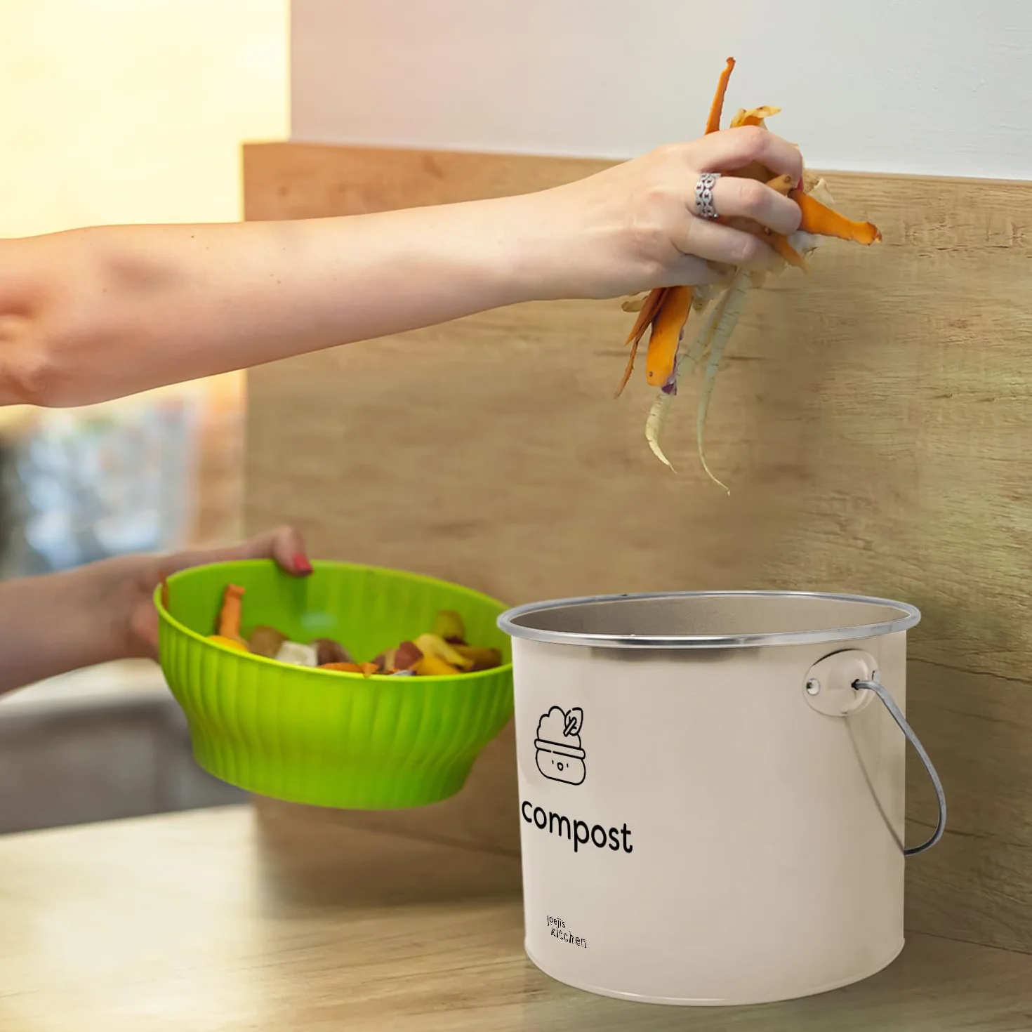 Joeji's Kitchen Kompostownik 3,5l, kompaktowy kompost kuchenny z filtrami węglowymi, stal ocynkowana, bezwonne rozwiązanie do recyklingu żywności, idealne do odpadów spożywczych