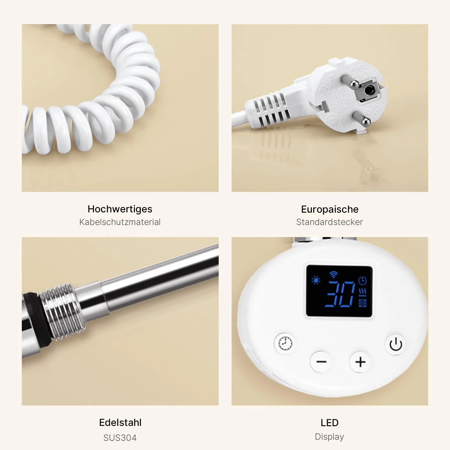 EMKE Pręt grzewczy z termostatem do grzejników łazienkowych 1200 W, wkład grzejny Smart WiFi ze stali nierdzewnej do grzejników, grzejnik na ręczniki, elektryczny biały