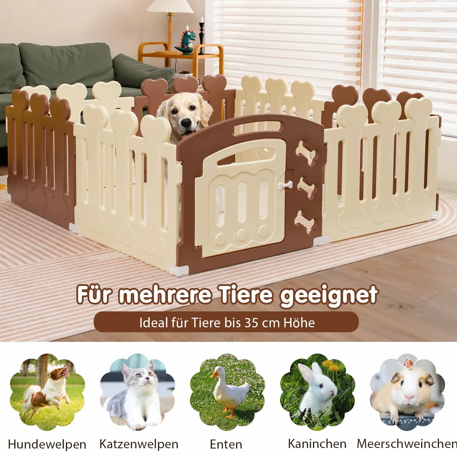 COSTWAY Kojec dla zwierząt domowych HDPE 8 paneli 60 cm z drzwiami odporny na warunki atmosferyczne