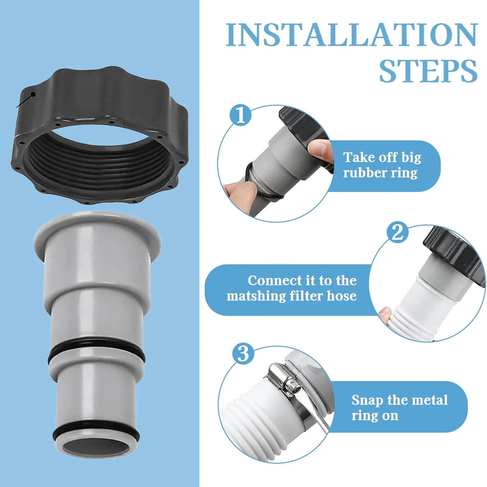 2 adaptery do węża basenowego, adapter do pompy, adapter basenowy, nadają się do bezpośredniego podłączenia węży basenowych od 32 mm do 38 mm, z złączkami montażowymi
