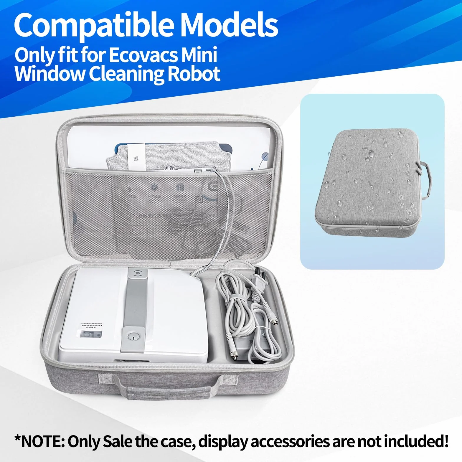 JOYSOG Torba organizująca z twardą obudową do mini robota do czyszczenia okien Ecovacs, ochronna torba do noszenia (35 x 25,5 x 8,5 cm), szary, 35 x 25,5 x 8,5 cm