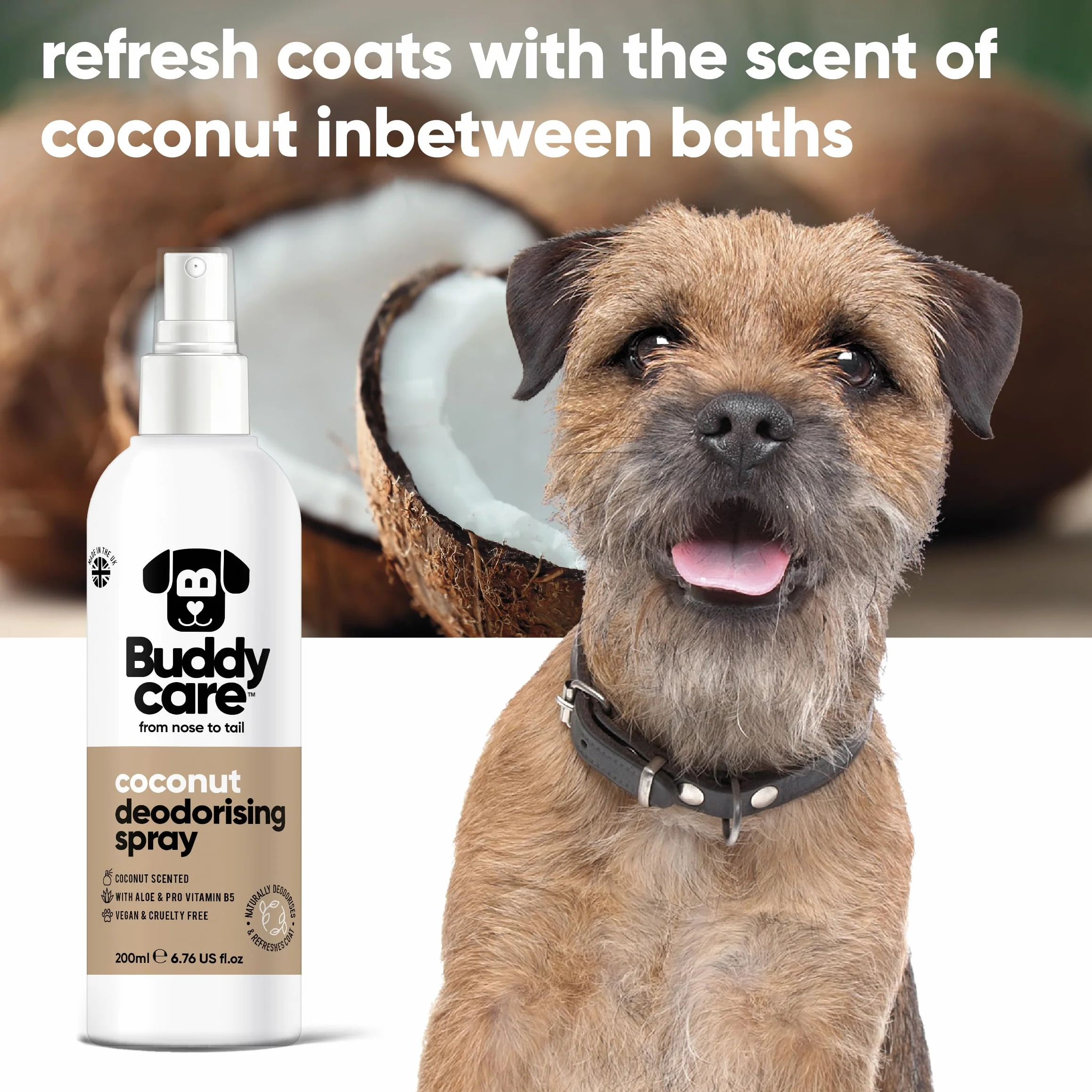 Buddycare Spray dezodoryzujący dla psów orzech kokosowy z aloesem i prowitaminą B5 200 ml