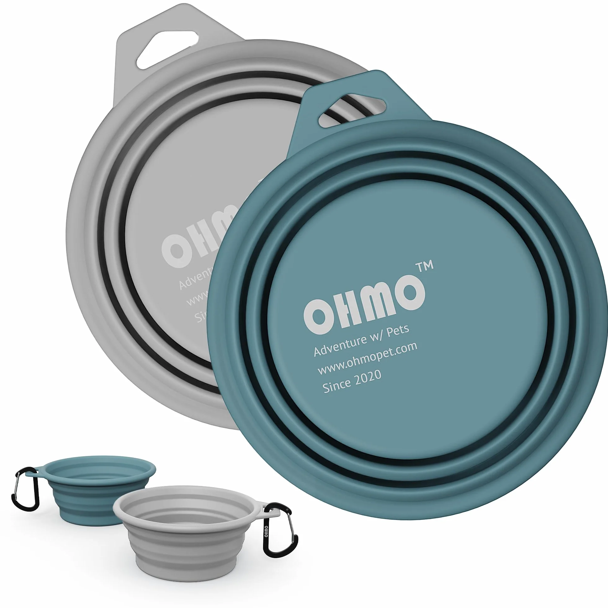 OHMO Składana miska dla psa silikonowa 400 ml 2 sztuki jasnoniebieska i popiół