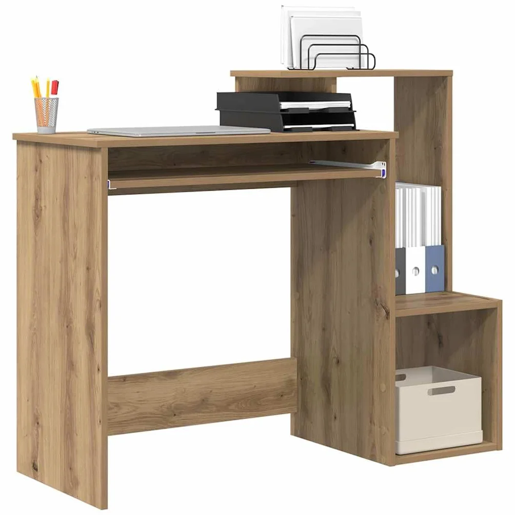 Biurko z drewna dębowego Artisan 106 x 41 x 88,5 cm z półką i szufladą, nowoczesne biurko komputerowe do biura, biura domowego, gabinetu, funkcjonalnego miejsca pracy
