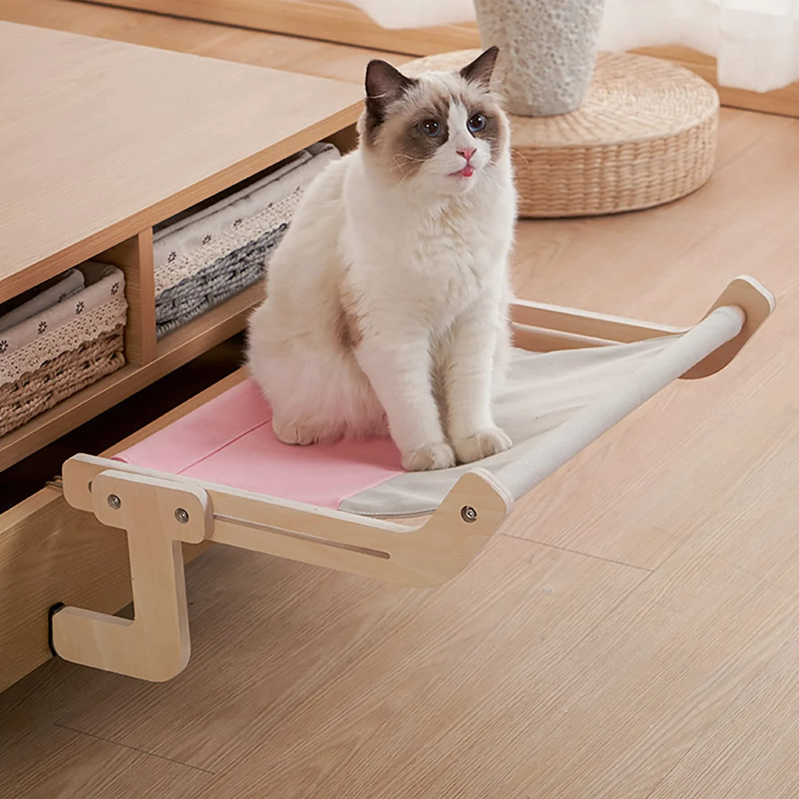 Cat Window Perch, Cat Window Hammock for Indoor Cats, Easy to Adjust & Assemble Large Cat Bed Seat for Windowsill, Bedside,Drawer and Cabinet (A)