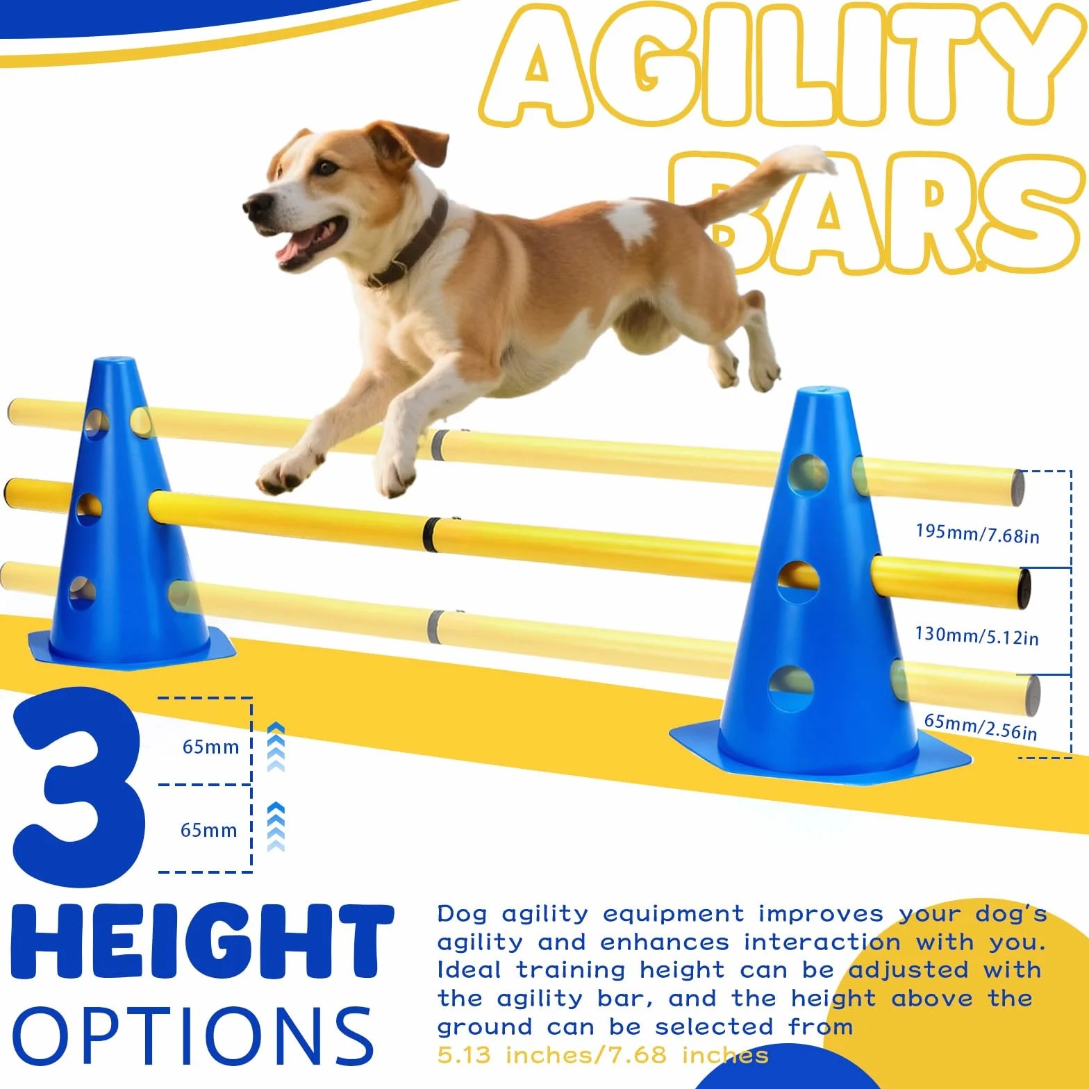 Agility zestaw płotek dla psów, zestaw przeszkód dla dzieci, do skakania, dla psa Cavaletti, 8 stożków o wysokości 23 cm + 16 drążków o długości 80 cm, do ćwiczeń treningowych