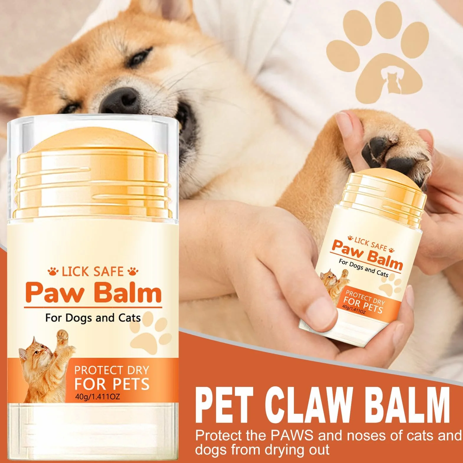 Balsam do łapy , naturalny lizanie, bezpieczny dla kota, , łapa, balsam w sztyfcie, 40 g, balsam do łapy , wosk, smoczek i krem nawilżający, do pękniętych łap psów, kotów, pysków i