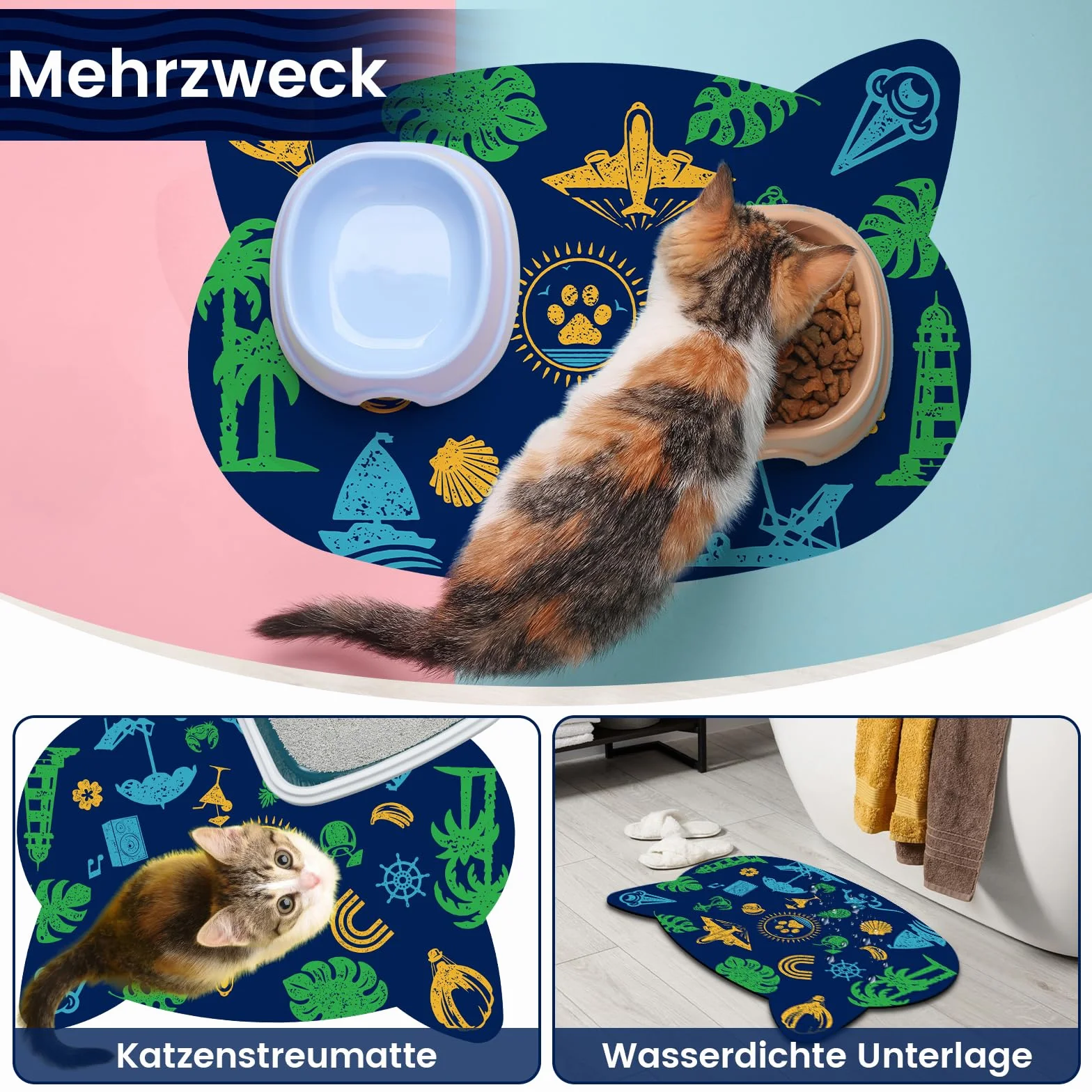 Podkładka pod miskę dla kotów, mata na karmę dla psa, 32 x 45,5 cm, podkładka pod karmę ze wzorem, miska dla psa, miska dla psa, zapobiega wyciekaniu, nadaje się dla rodzin z małymi zwierzętami