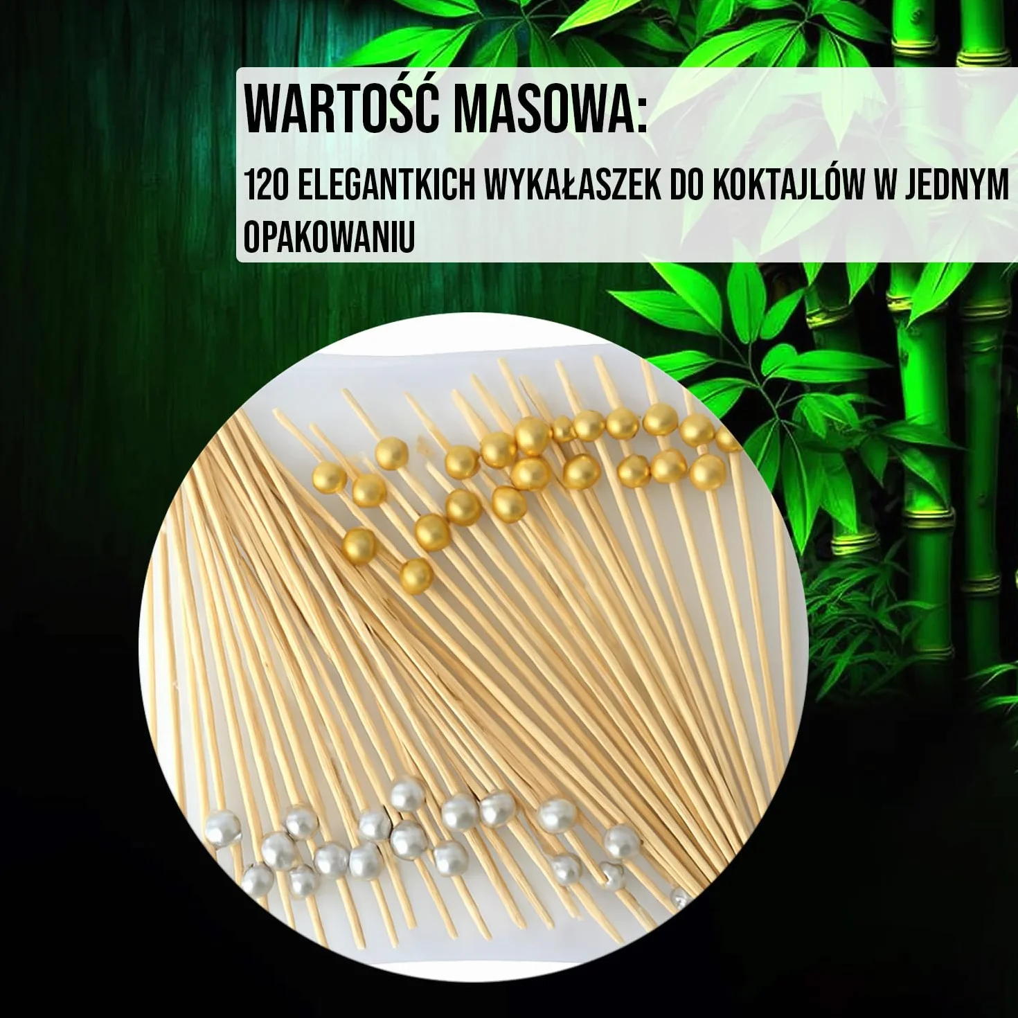120 Sztuk Bambusowych Wykałaczek z Złotymi i Srebrnymi Perłami - 12 cm Kuliste Wykałaczki do Przekąsek i Napojów - Eleganckie Drewniane Wykałaczki na Deski, Imprezy i Wydarzenia - od Mobi Lock