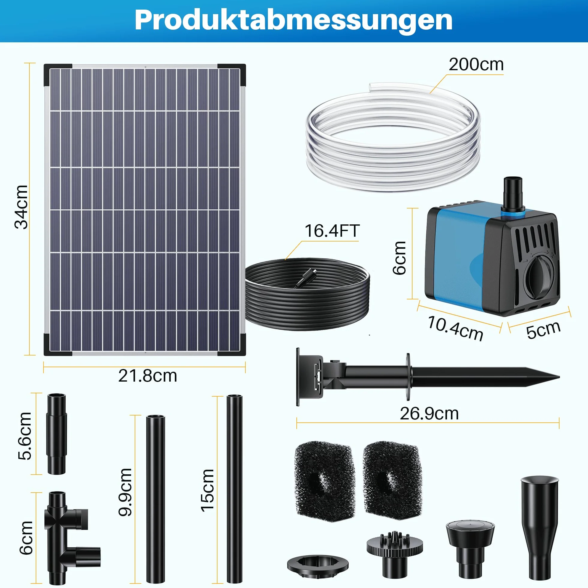 Biling Solarna pompa do stawu 12 W, 450 l/h, cicha pompa solarna z 4 dyszami, fontanna solarna na zewnątrz z wężem do strumieni, do stawów ogrodowych, wentylacja do 500 l, fontanna solarna "zrób to