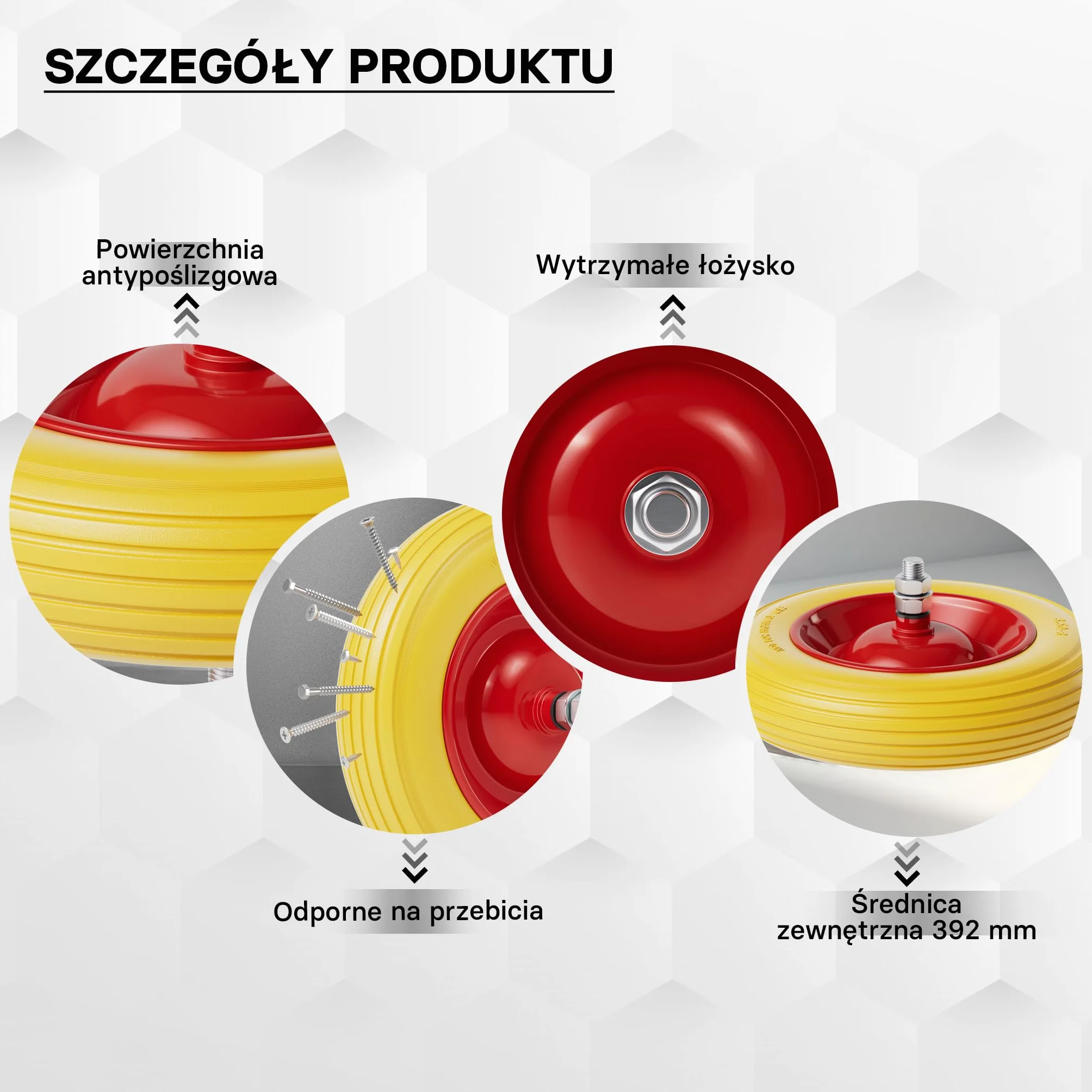 Wiltec Koło do taczki PU 3.50-8 do 160 kg koło pełne o wymiarach 92 x 392 mm, odporne na przebicia, poliuretanowe