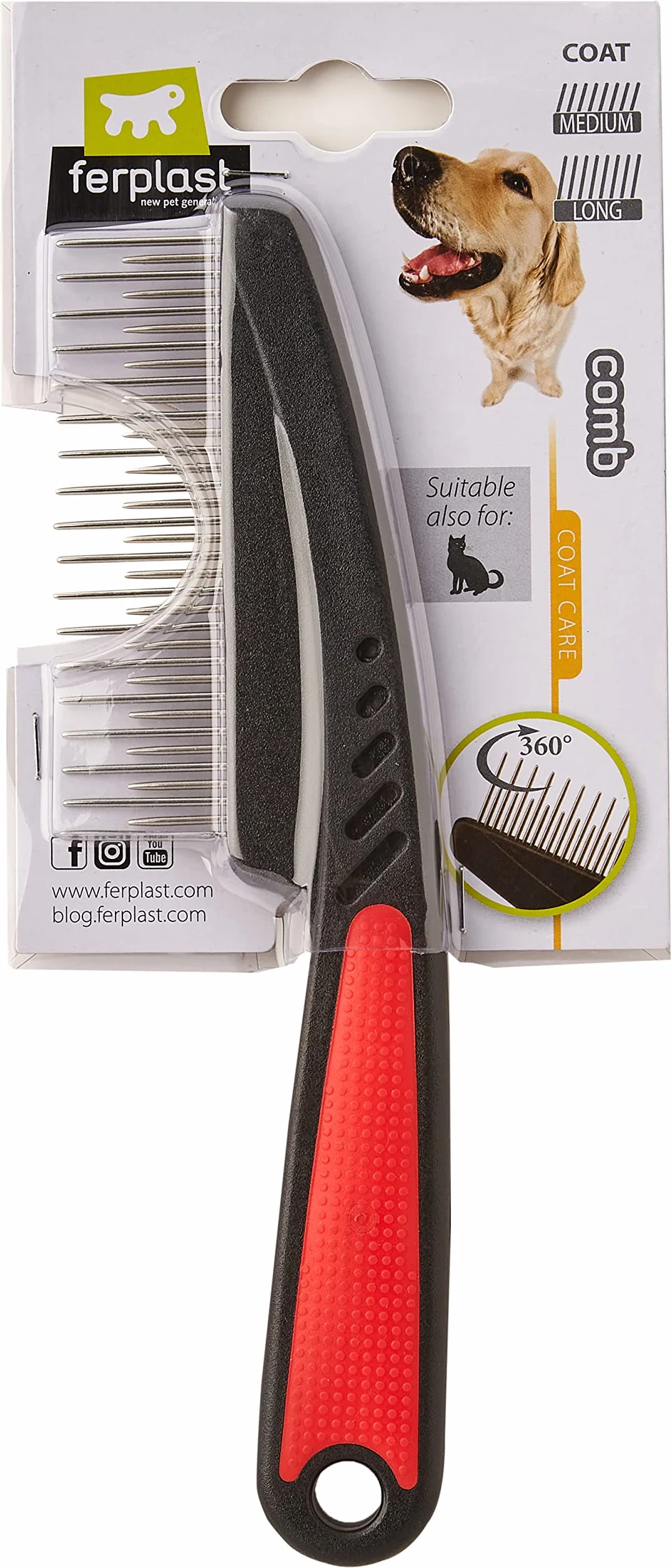 Ferplast 85878799 duży 5878 grzebień do drapania dla psów z obrotowymi zębami, 19,8 x 1,4 x wys. 5,5 cm