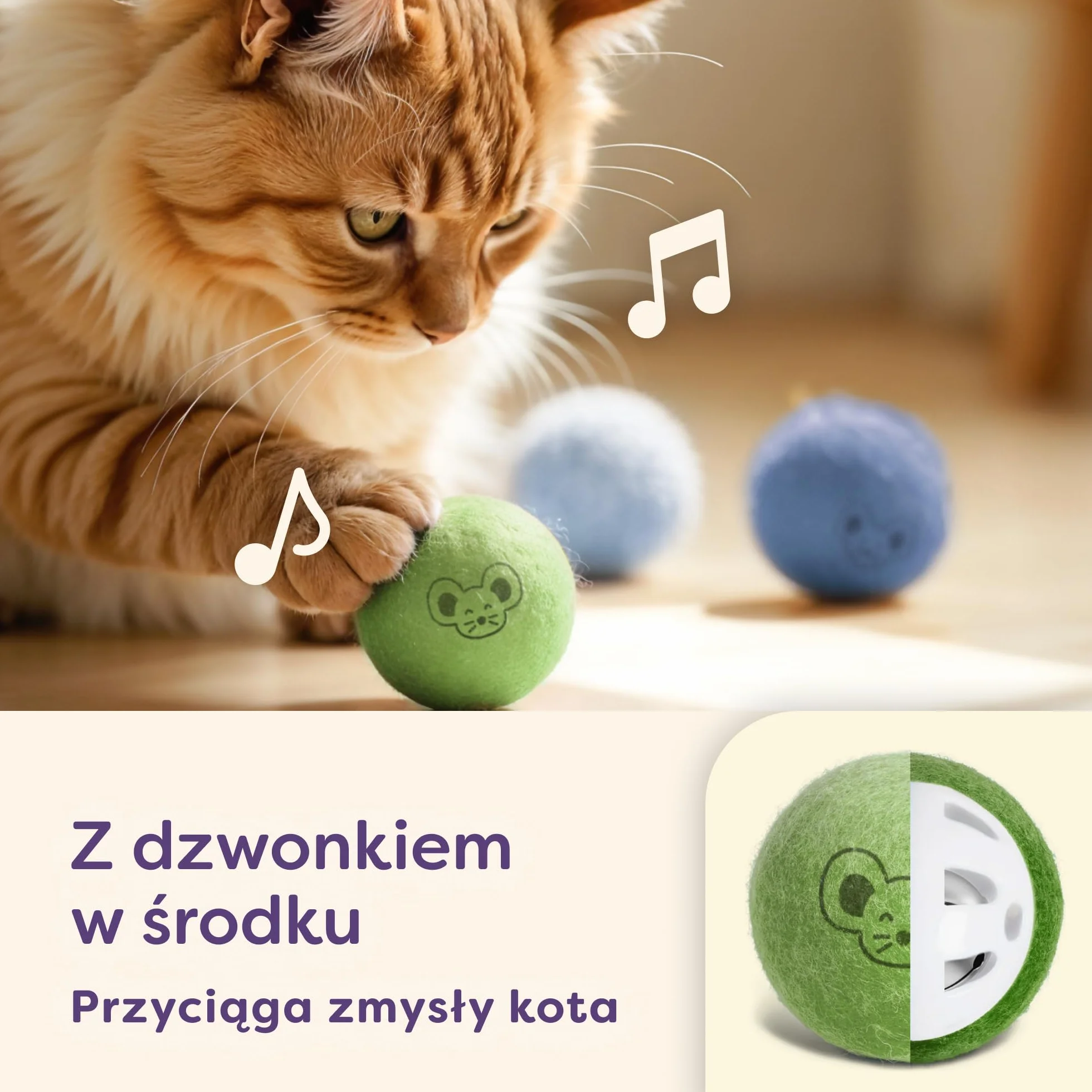 Knupis Piłeczki Dla Kota Z Dzwoneczkami 4 Wełna Zrównoważona Zabawka Jasne Kolory Cichy Dźwięk Torba Do Przechowywania