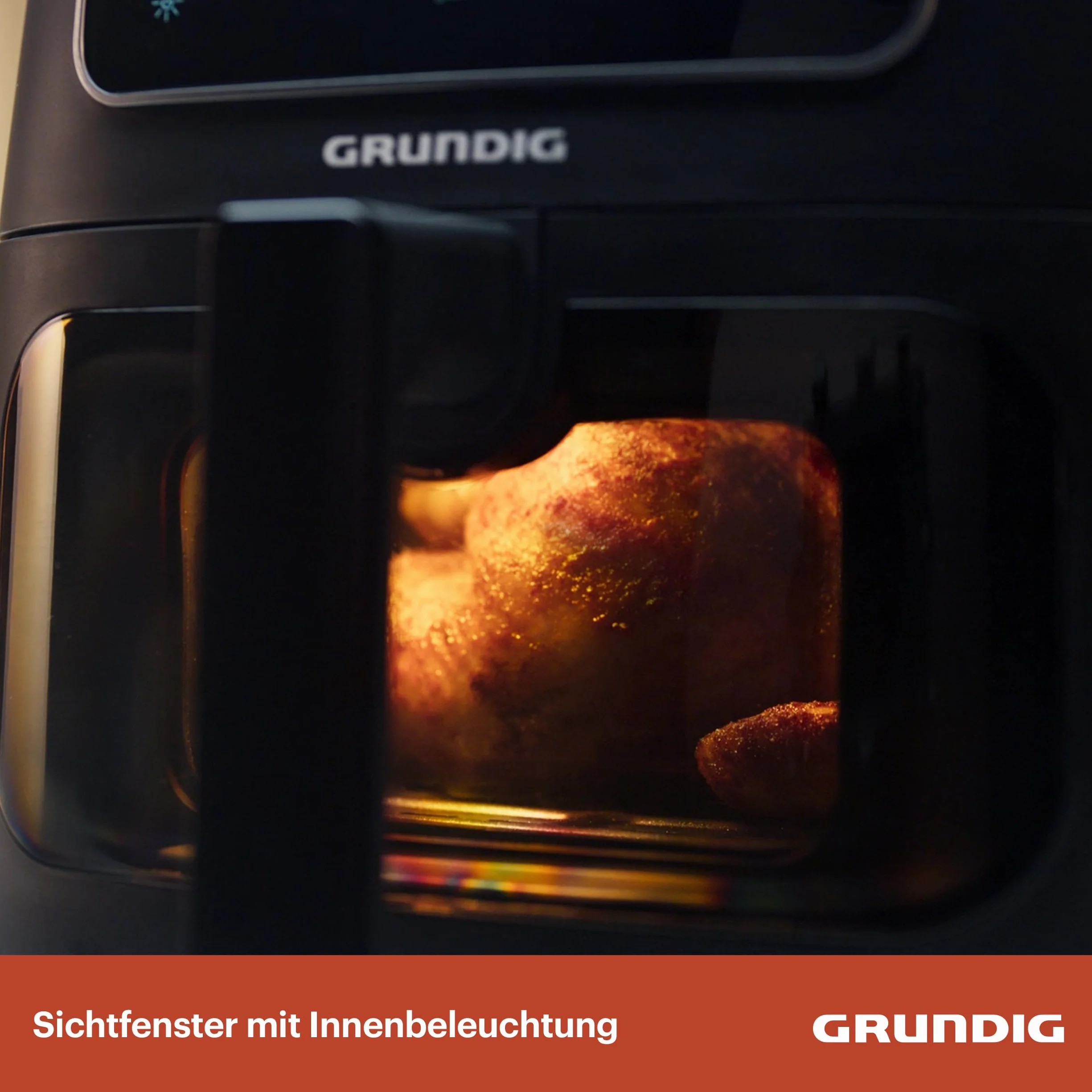 Grundig FRY 7320 frytkownica na gorące powietrze, pojemność 7,6 l, 1750 W, wyświetlacz dotykowy, duże okienko, regulacja temperatury i czasu, powłoka zapobiegająca przywieraniu, kosz nadaje się do