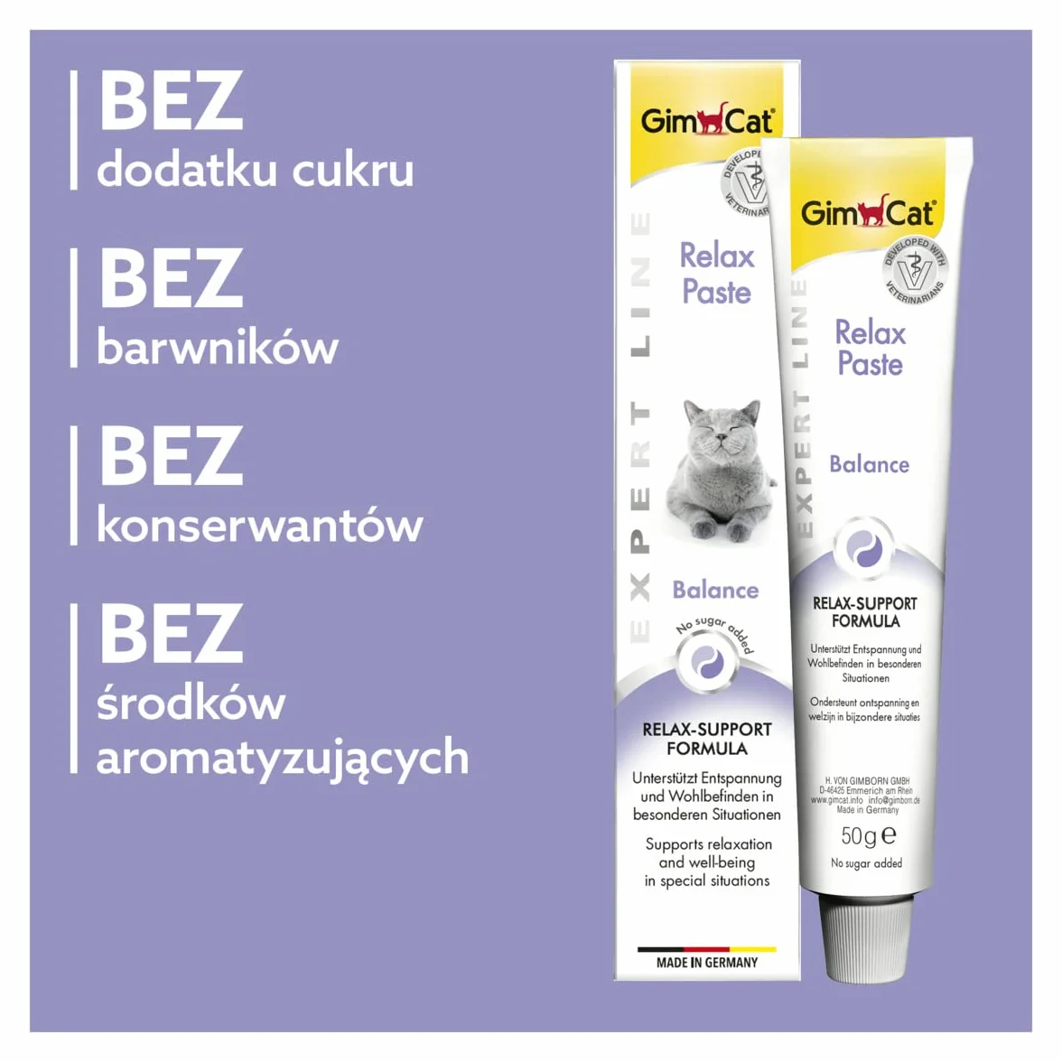 GimCat EXPERT LINE Relax pasta - Funkcjonalny przysmak dla kotów, który zapewnia im komfort i zwiększa dobrostan - 1 tubka (1 x 50 g)
