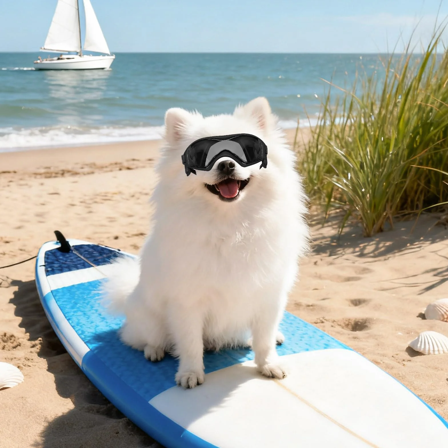 Enjoying Gogle dla małych psów, ochrona przed promieniowaniem UV, okulary przeciwsłoneczne dla psów, małe, ochrona oczu, wiatroszczelne, pyłoszczelne, regulowane paski na głowę i podbródek, chłodna
