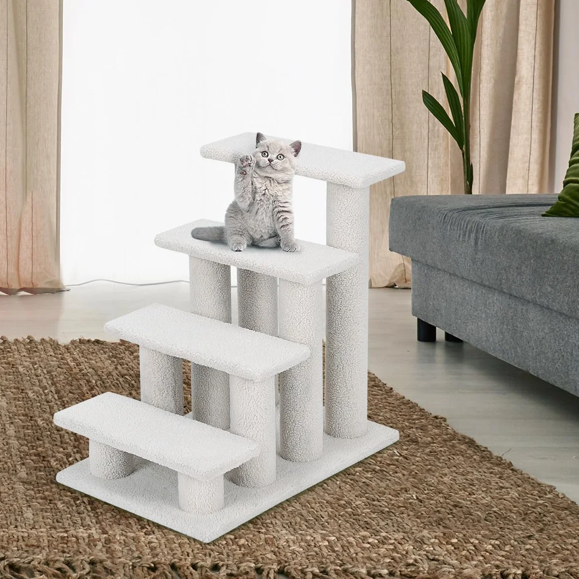 COSTWAY Schody dla zwierząt, dla kota, drzewo do wspinaczki, dla kota, do 25 kg, małe schodki dla zwierząt domowych, 4 platformy widokowe, 61 x 41 x 60 cm, płyta wiórowa
