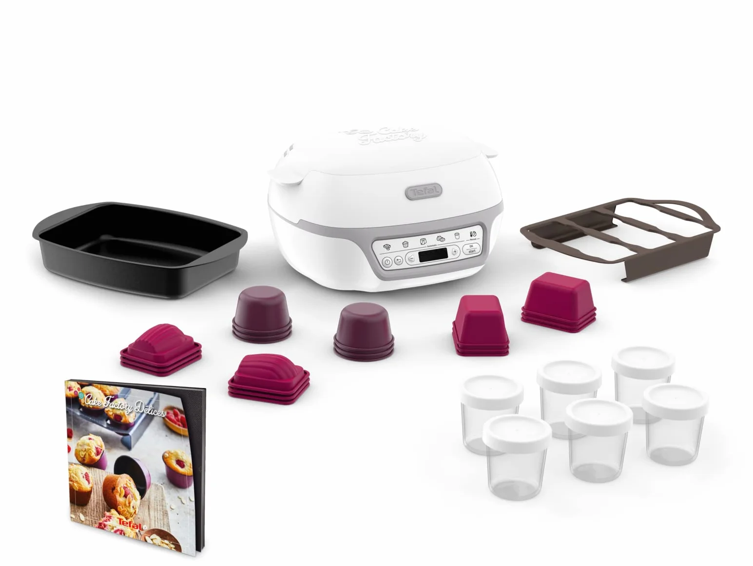 Tefal Cake Factory Delights Silver Maxi Pack, inteligentna maszyna do ciast, 5 automatycznych programów, 1 tryb ręczny, Formy CreaBake, przepisy na aplikacje, kompatybilny CreaBake, KD812110
