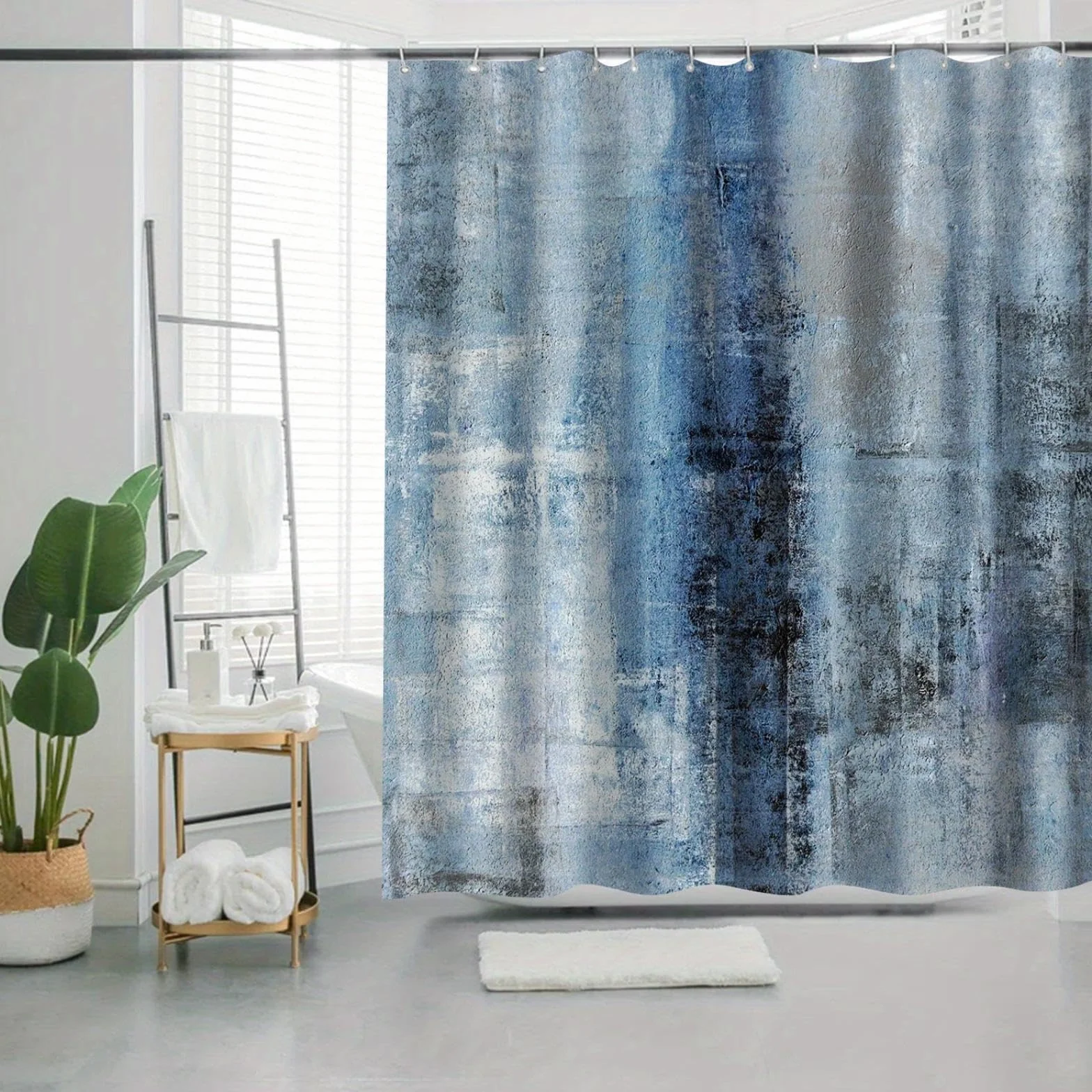 Abstrakcyjna niebiesko-szara zasłona prysznicowa, 237 x 180 cm, można prać w pralce, dekoracja łazienki z 12 haczykami, stylowy nowoczesny design artystyczny dla eleganckich akcesoriów domowych