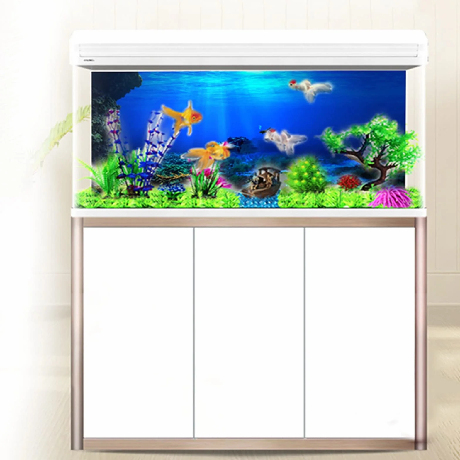Tło Akwarium Plakat Efekt 3D Klej Seaworld Plakat Tło Papier Dekoracyjny do Dekoracji Akwarium (61x30cm) (61 * 30CM)