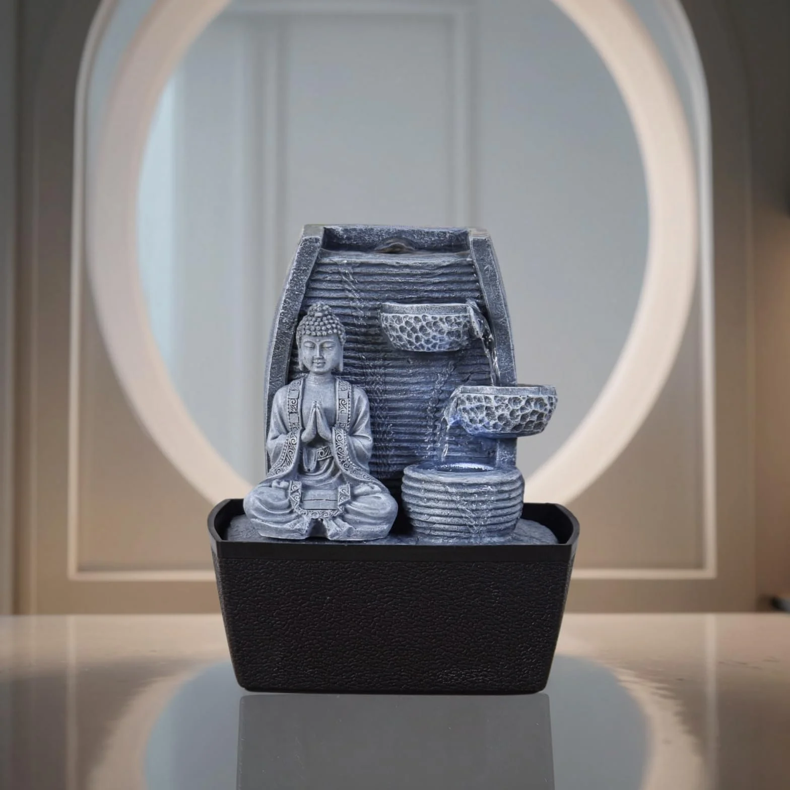 Fontanna pokojowa Feng Shui mądrość oświetlenie LED 24 cm