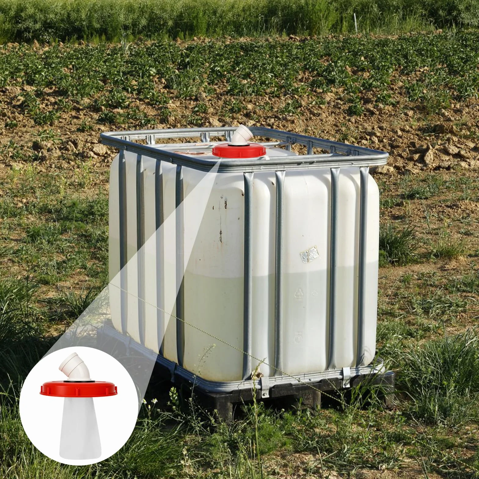 IBC filtr pokrywki 45°, pokrywa IBC, pokrywa zbiornika 245 mm, filtr wody deszczowej, nylonowy, zmywalny, z pokrywką, łukiem, akcesoria do zbiornika na wodę