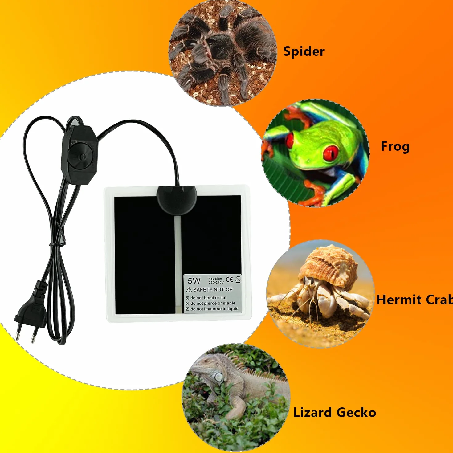 mata grzewcza z regulacją temperatury dla gadów, żółwi, wężów, jaszczurek, płoników - zdejmowana poduszka grzewcza (5 W: 15 x 14 cm)