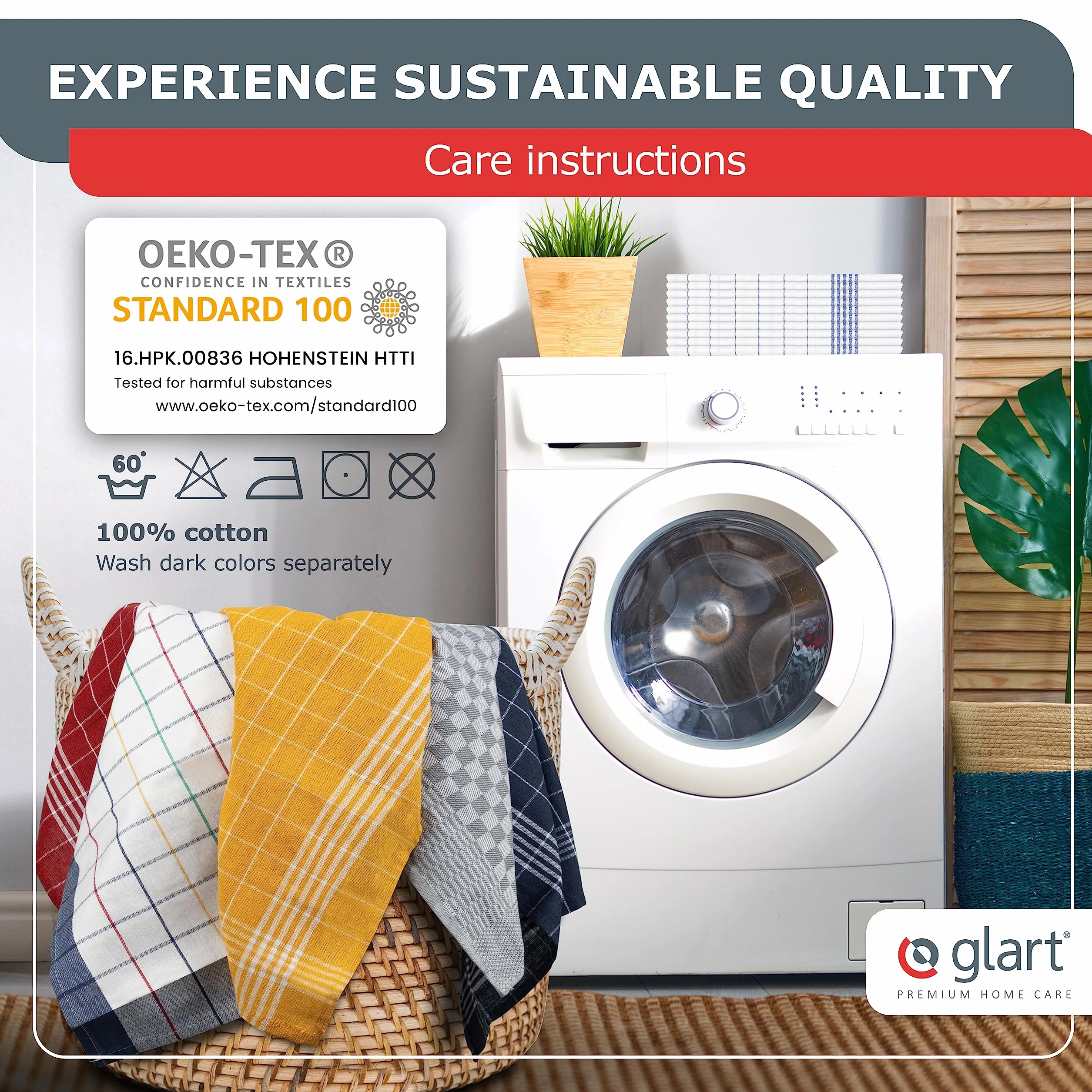 Glart 48RI2 10-częściowy zestaw ręczników kuchennych 50 x 70 cm ze 100% bawełny w kolorze czerwonym, certyfikat Öko-Tex Standard 100, nie mechaci się, nadaje się do prania, wstępnie wyprane, do kuchni