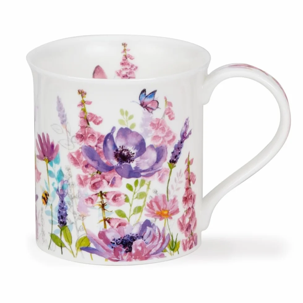 Dunoon Bute Meadow Breeze fioletowy 0,3 l kubek z porcelany kostnej z fioletowymi makami pszczołami i motylami